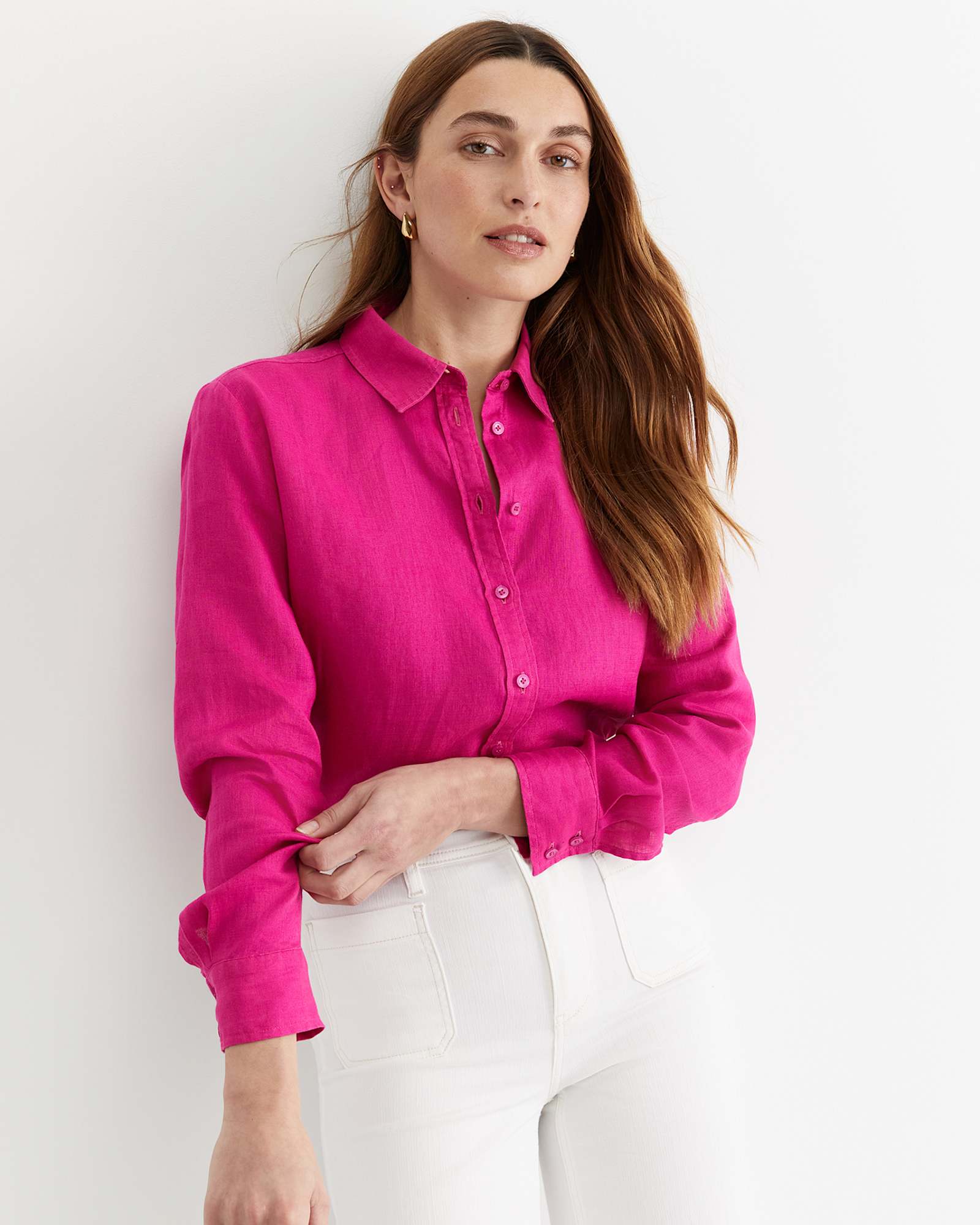 Dahlia Long Sleeve Linen Shirt in BERRY