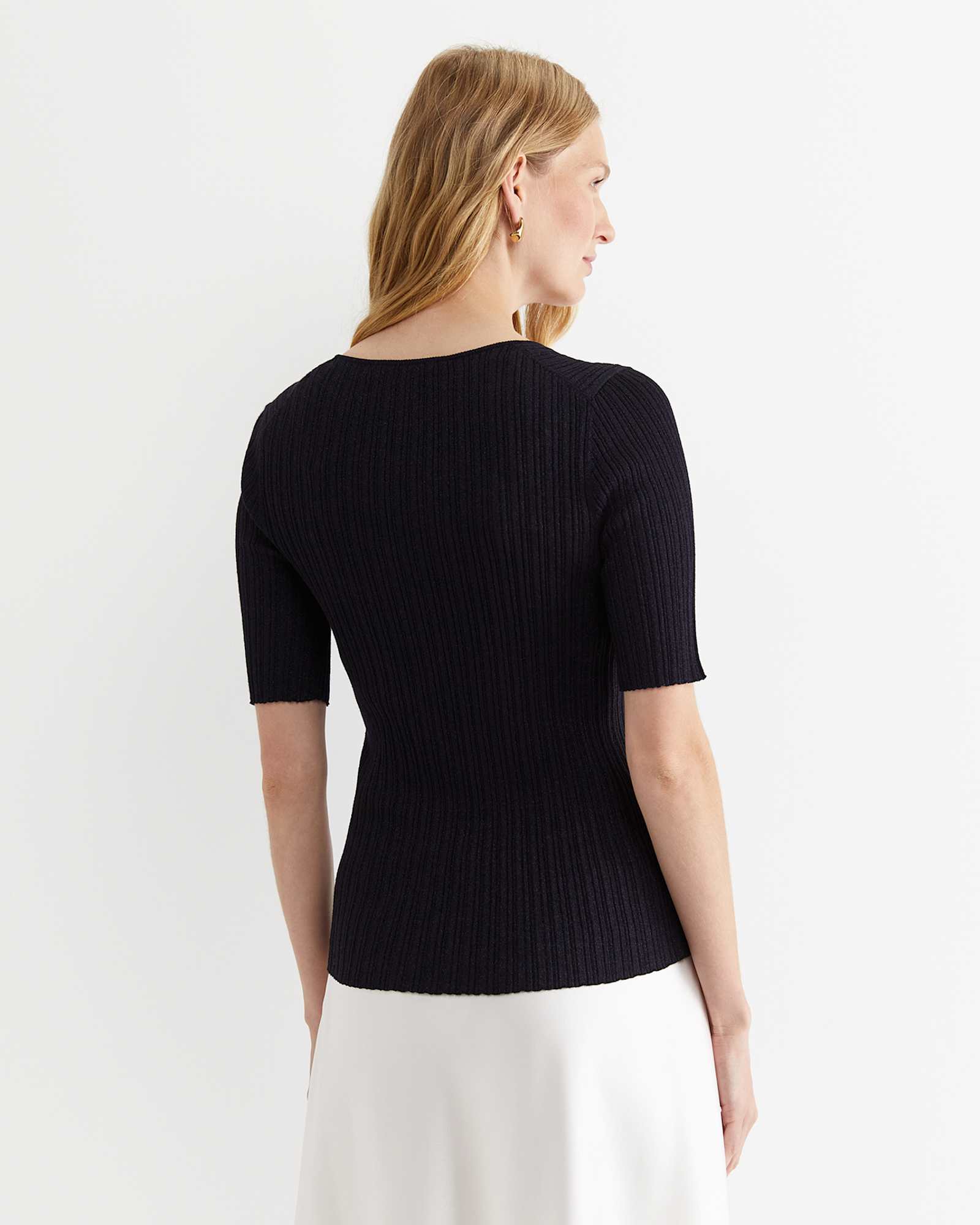 Sparkling Rib Knit Tee in NAVY
