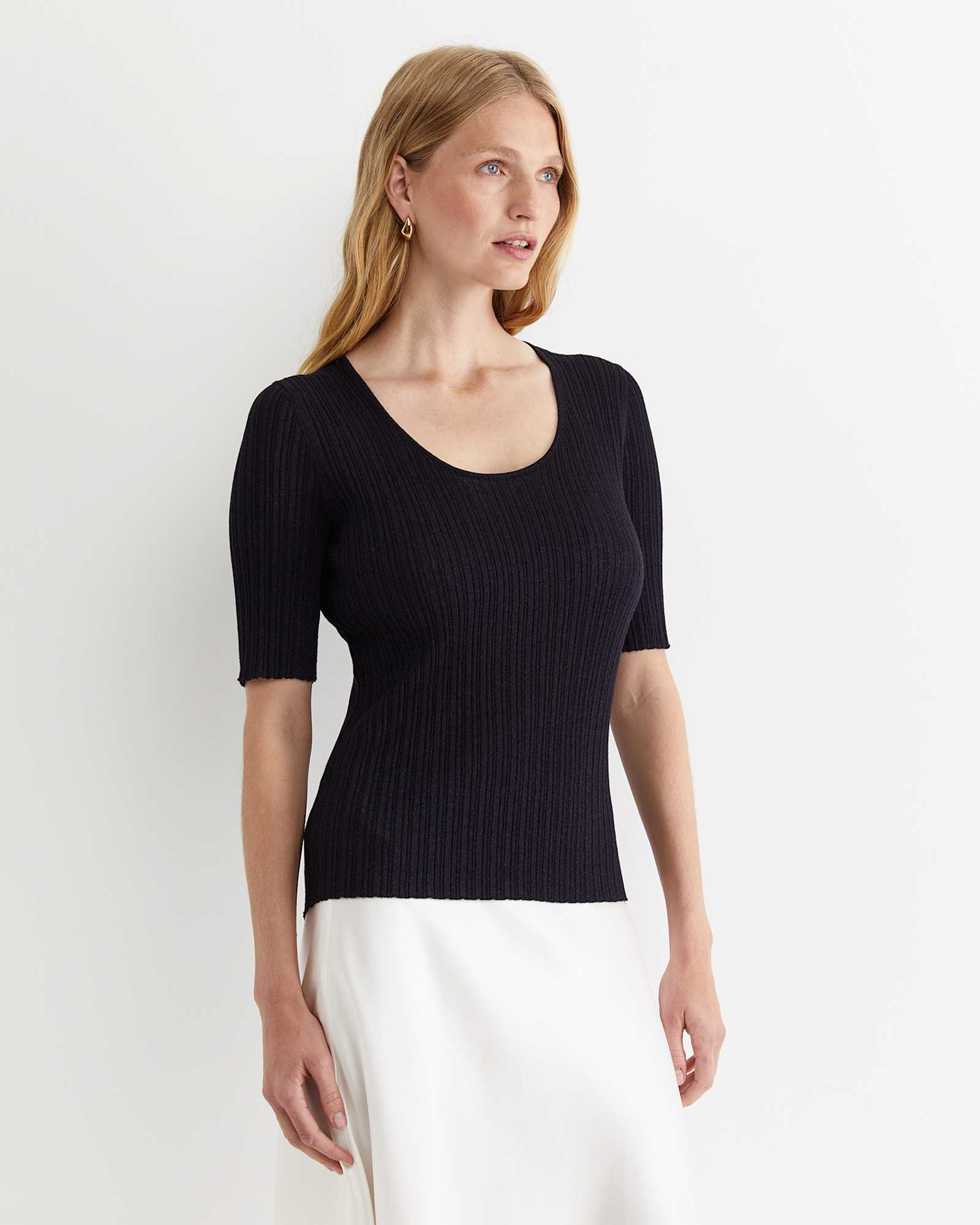 Sparkling Rib Knit Tee in NAVY