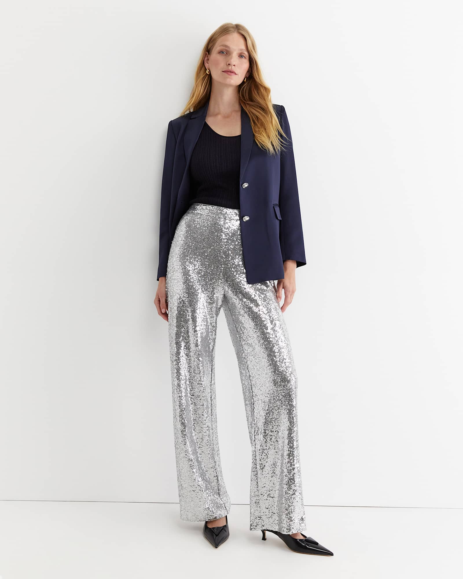 Sparkling Rib Knit Tee in NAVY