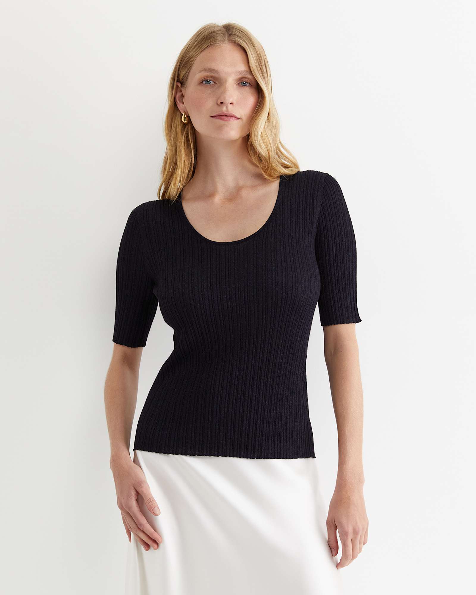 Sparkling Rib Knit Tee in NAVY