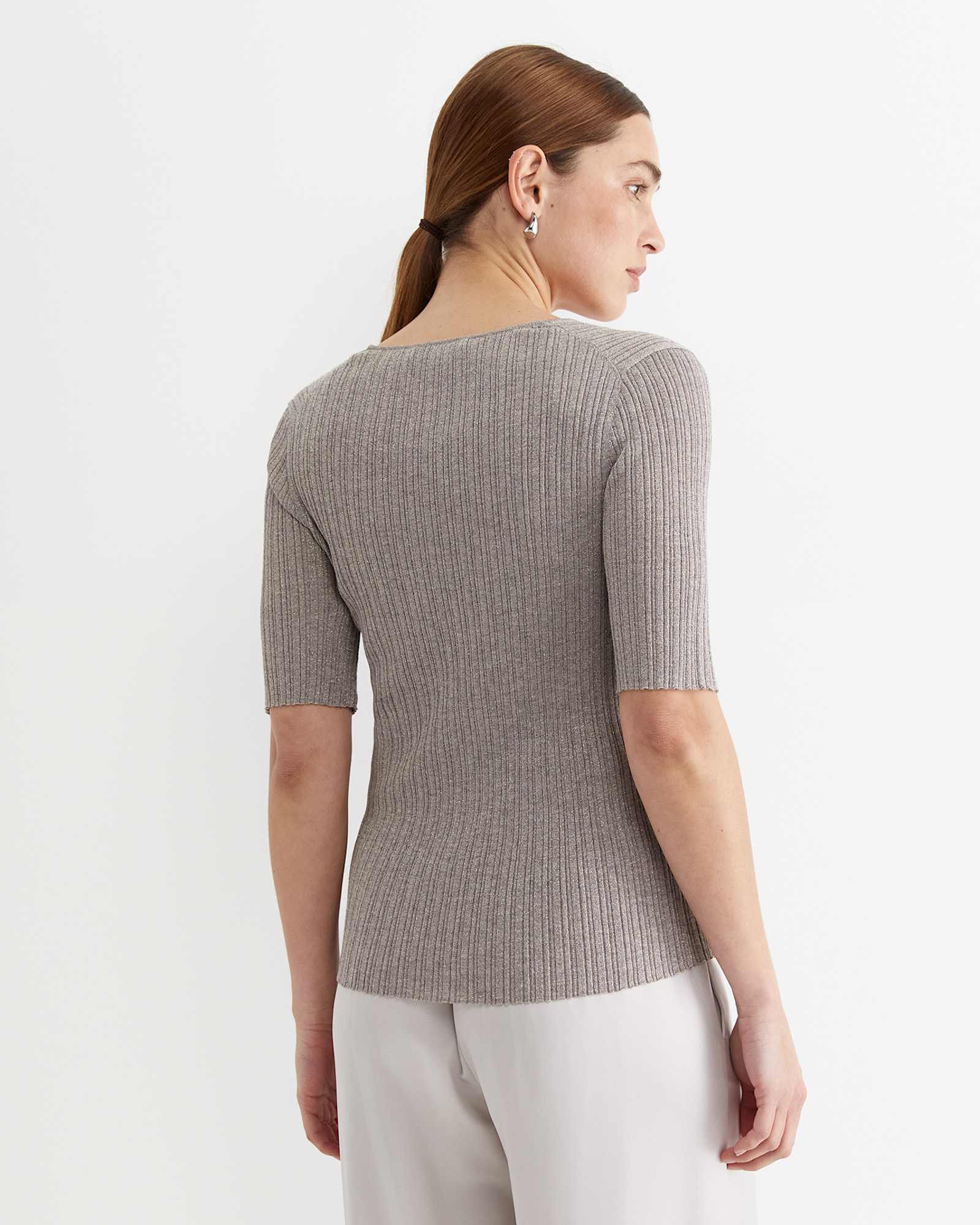 Sparkling Rib Knit Tee in GREY PEARL