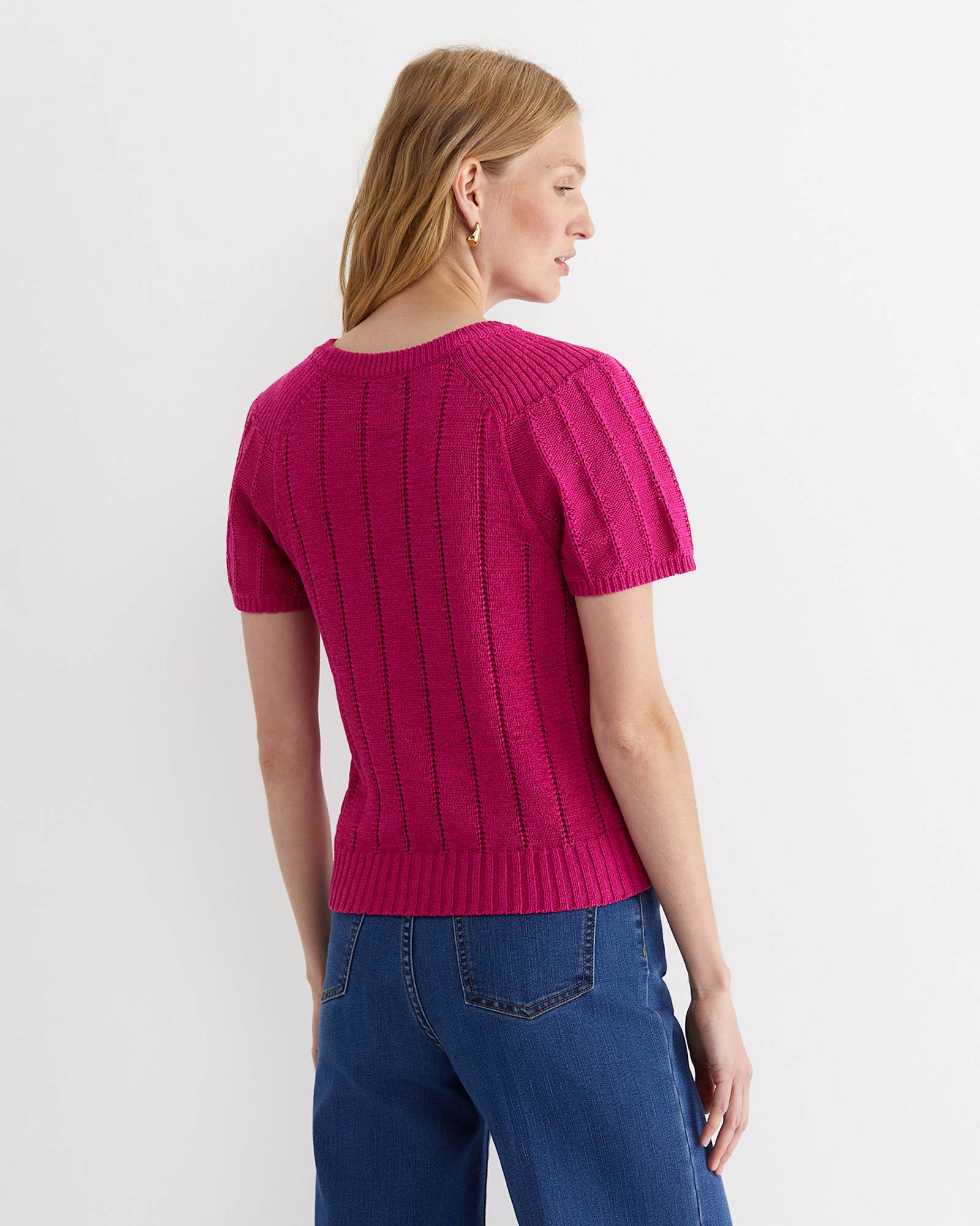 Josie Tape Yarn Flutter Top in BERRY