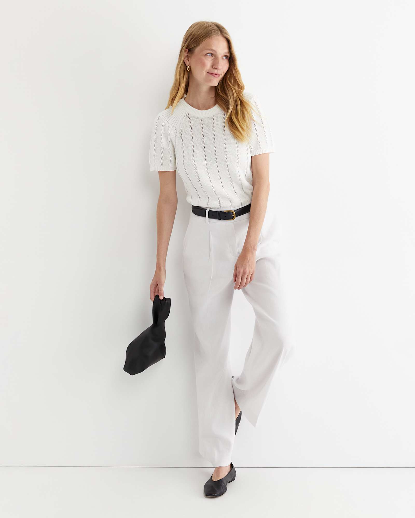 Josie Tape Yarn Flutter Top in MILK
