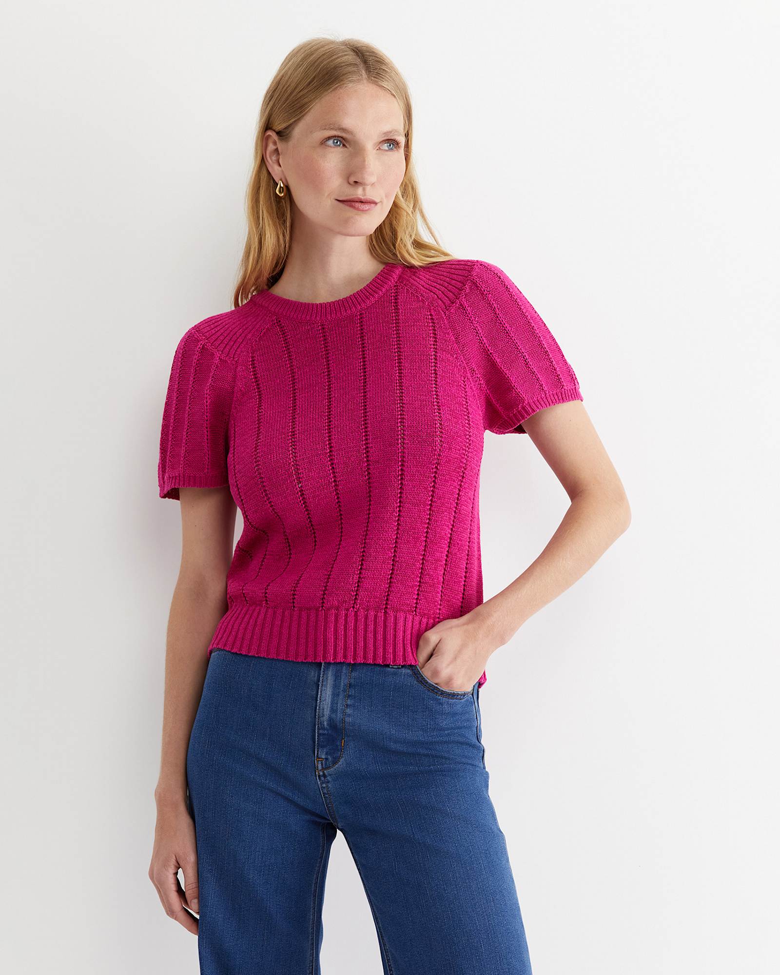 Josie Tape Yarn Flutter Top in BERRY