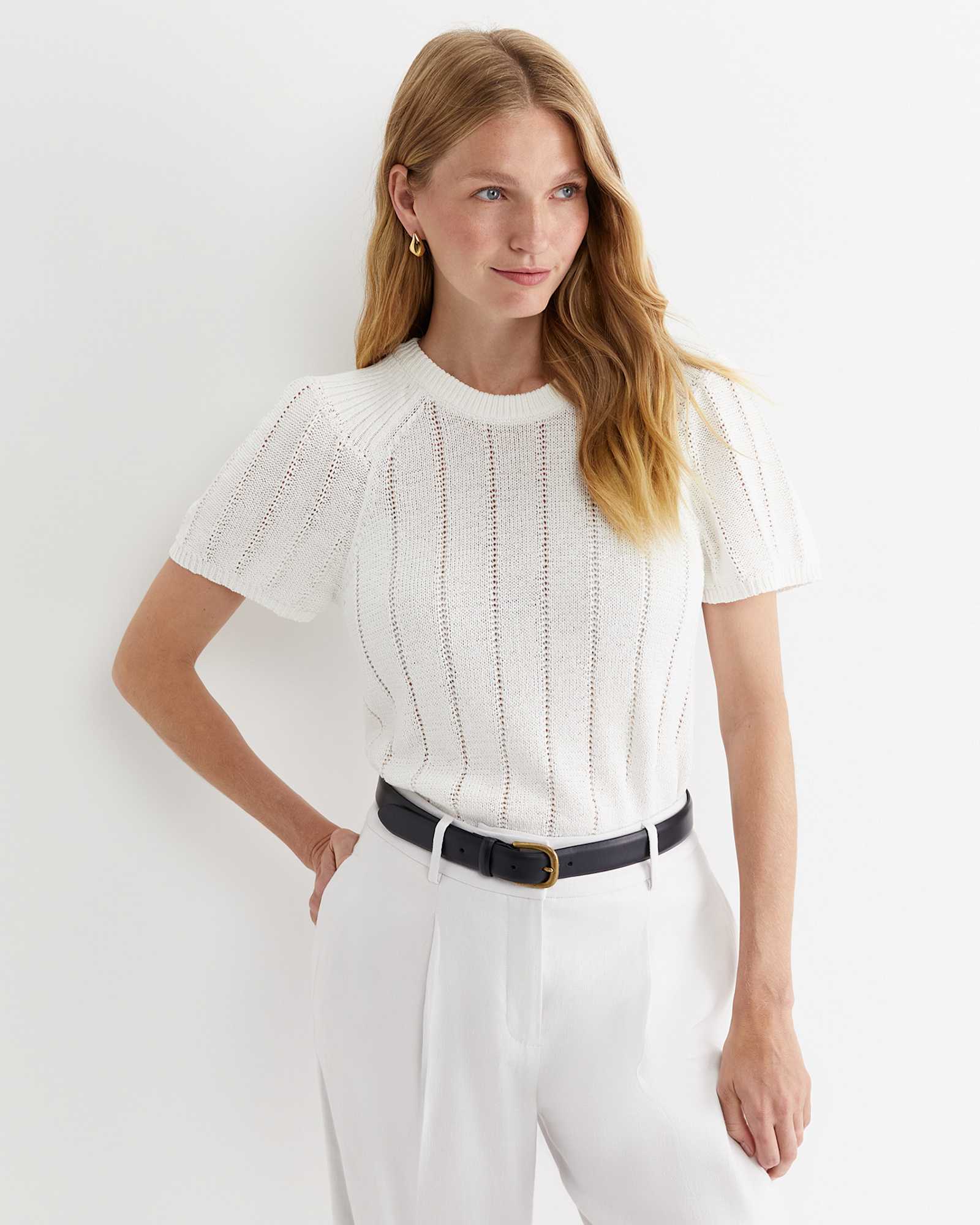 Josie Tape Yarn Flutter Top in MILK