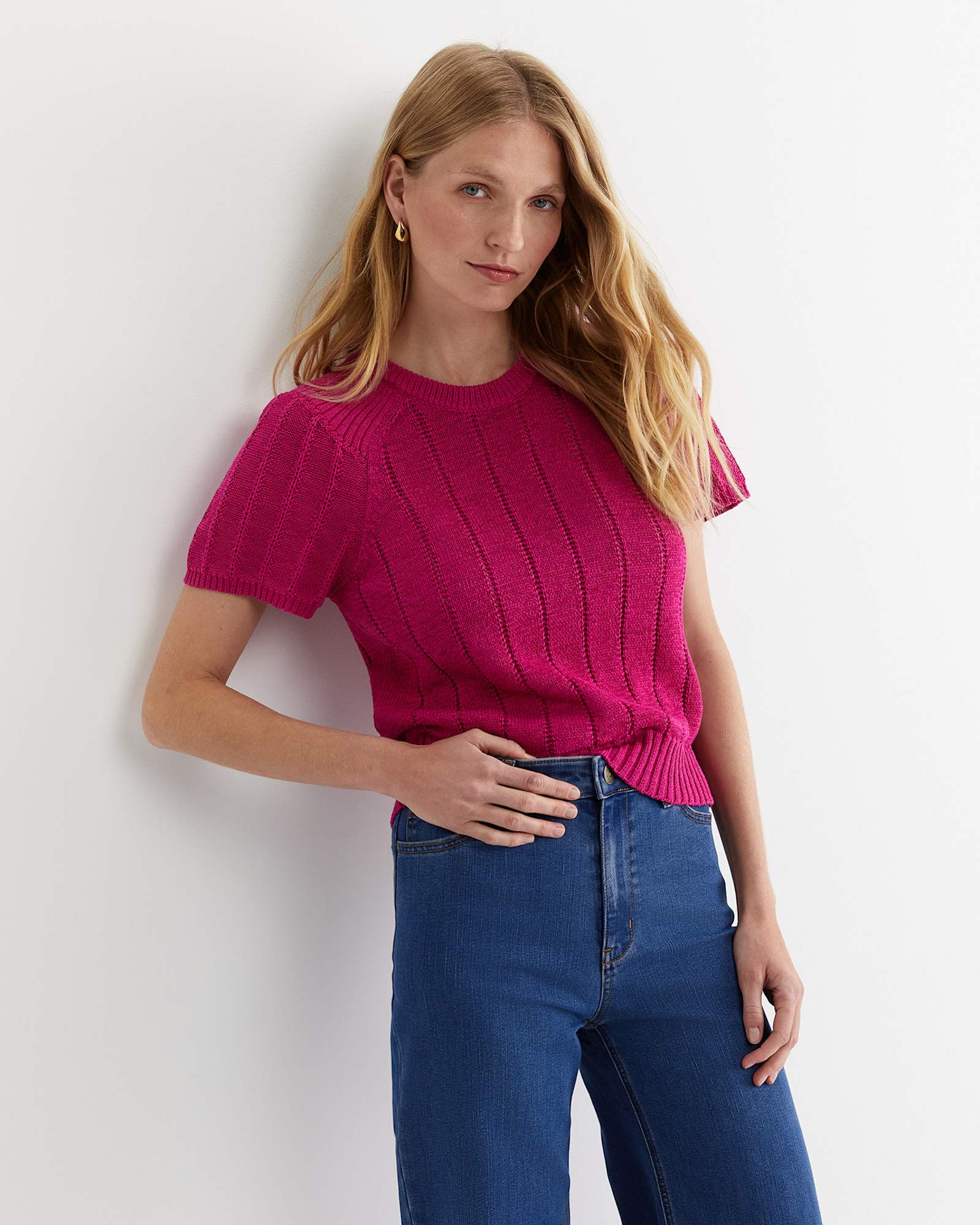 Josie Tape Yarn Flutter Top in BERRY