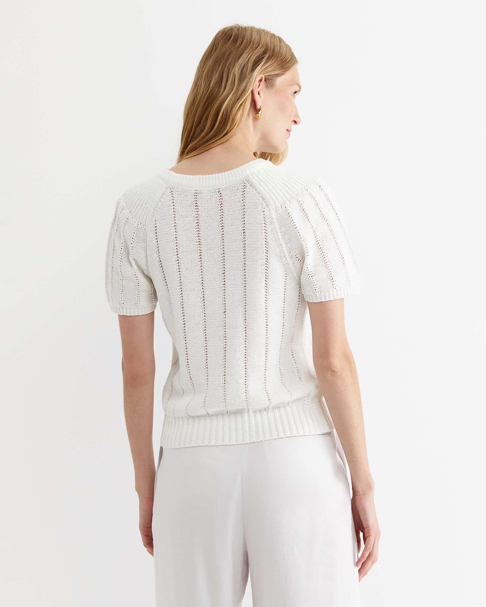 Josie Tape Yarn Flutter Top in MILK
