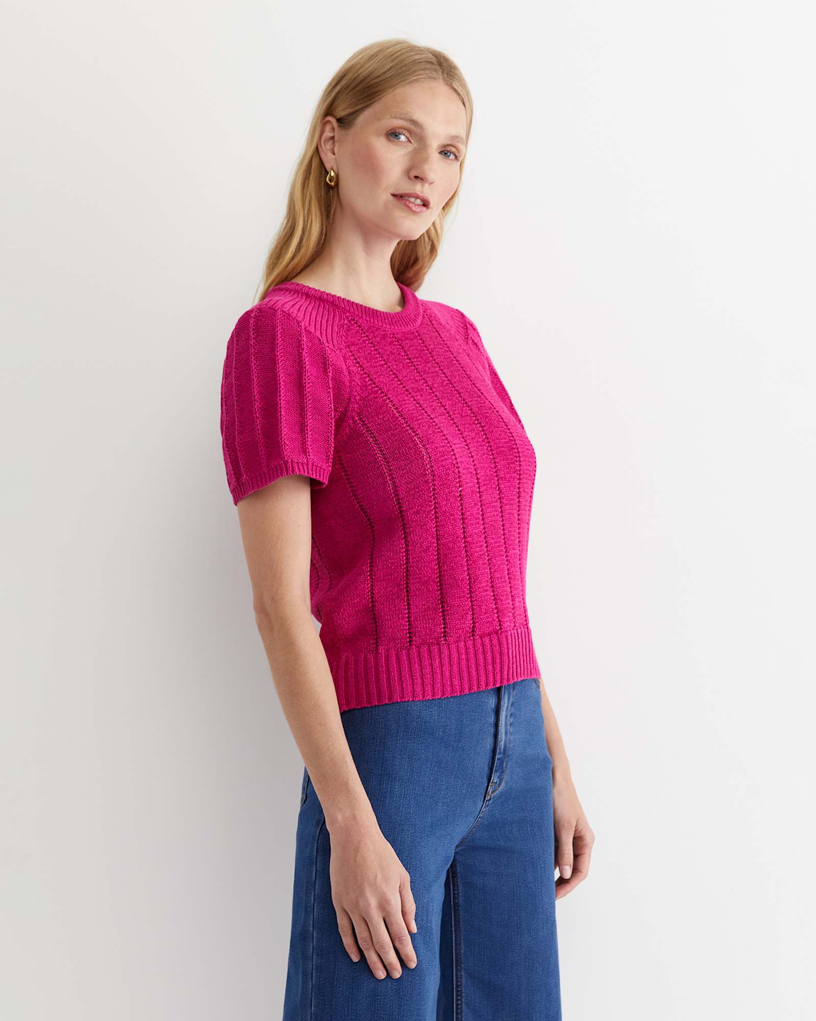 Josie Tape Yarn Flutter Top in BERRY