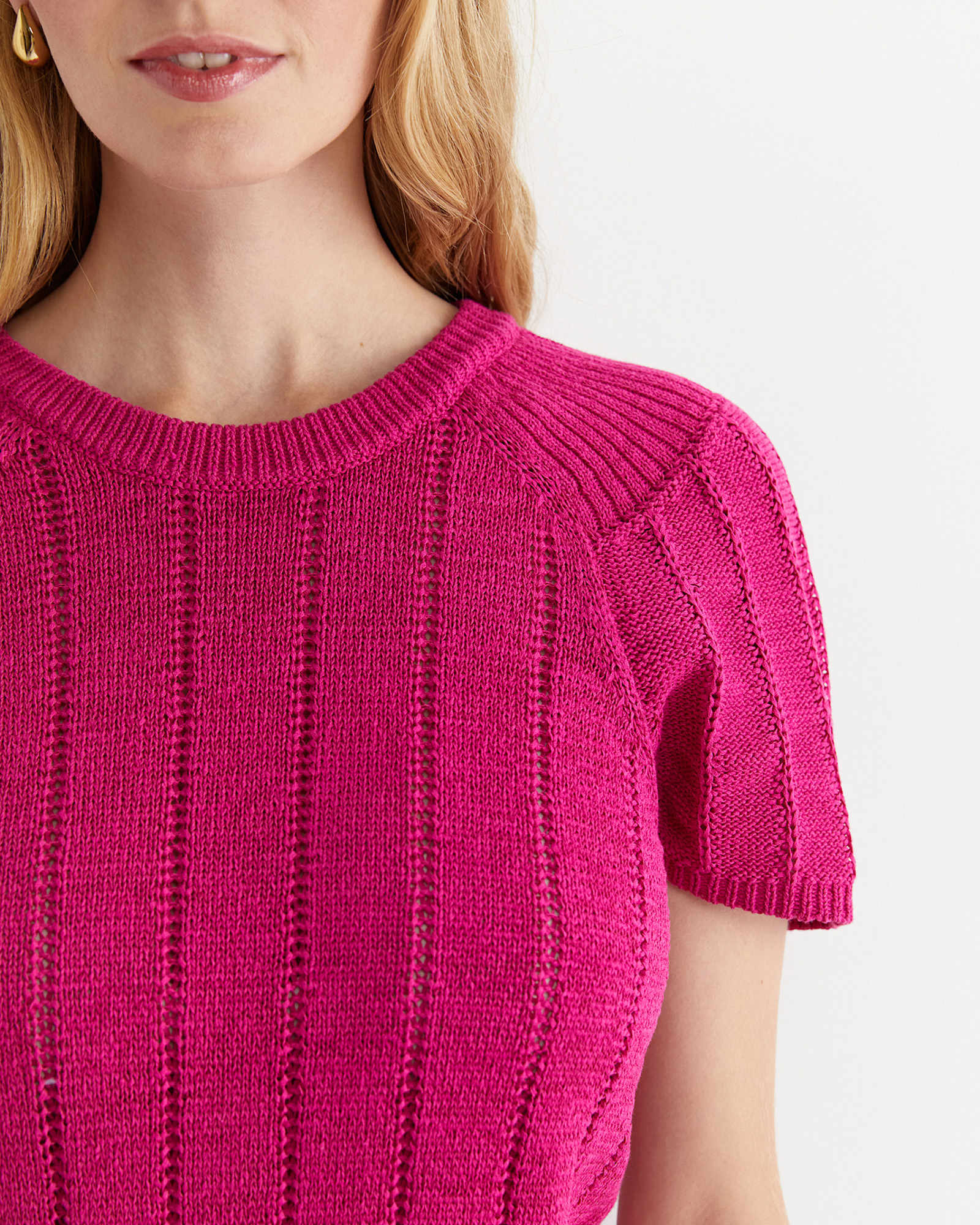 Josie Tape Yarn Flutter Top in BERRY