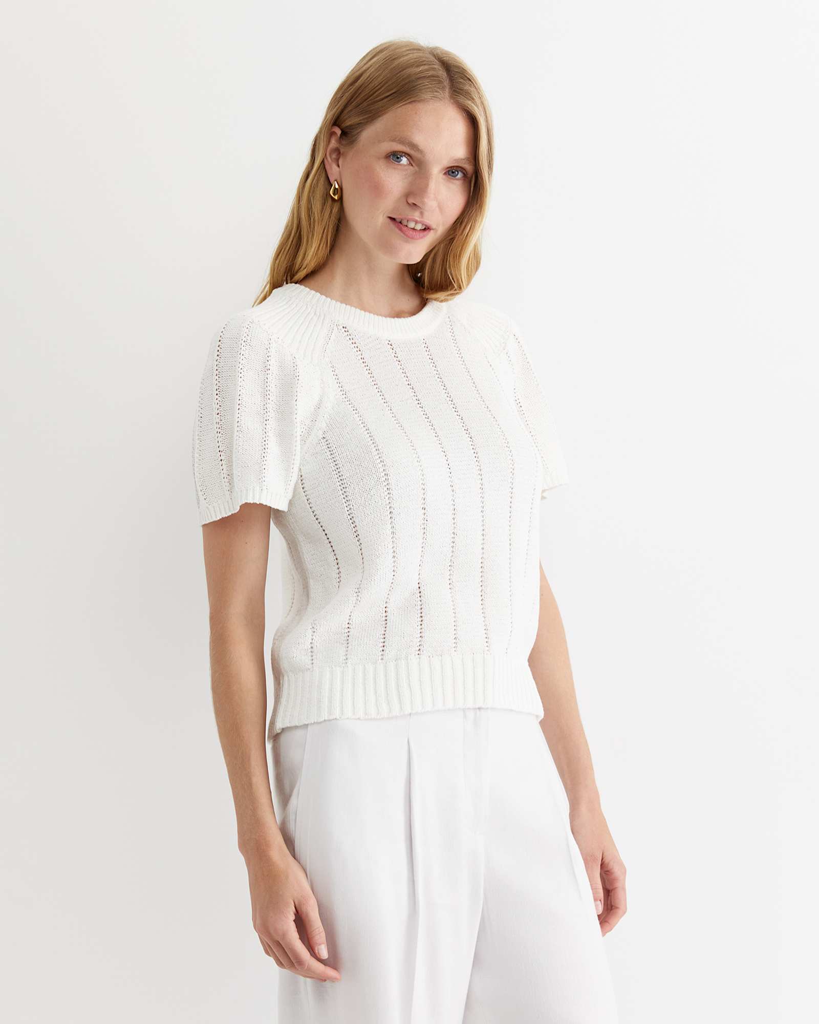 Josie Tape Yarn Flutter Top in MILK