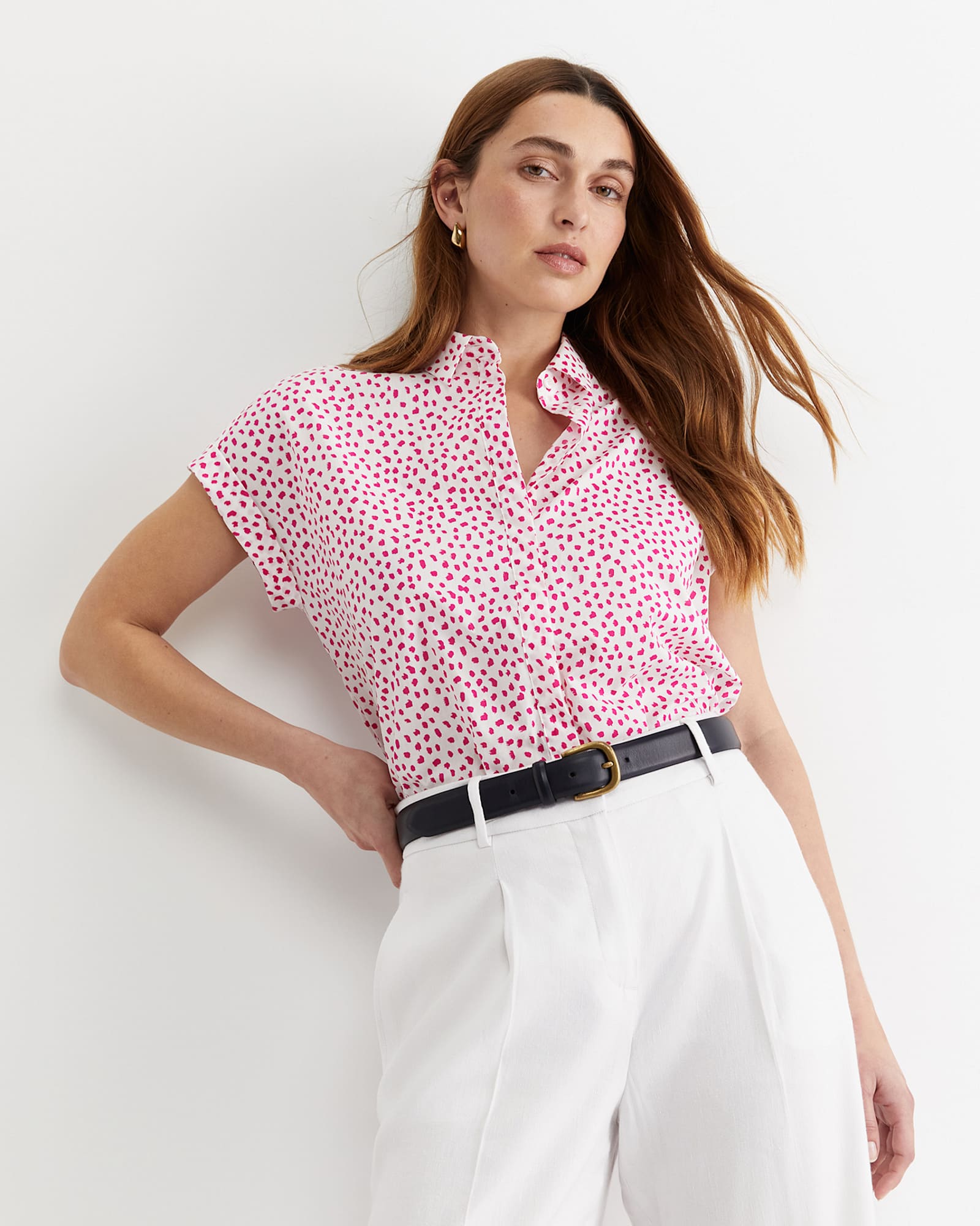 Dashy Lily Voile Shirt in WHITE/PINK