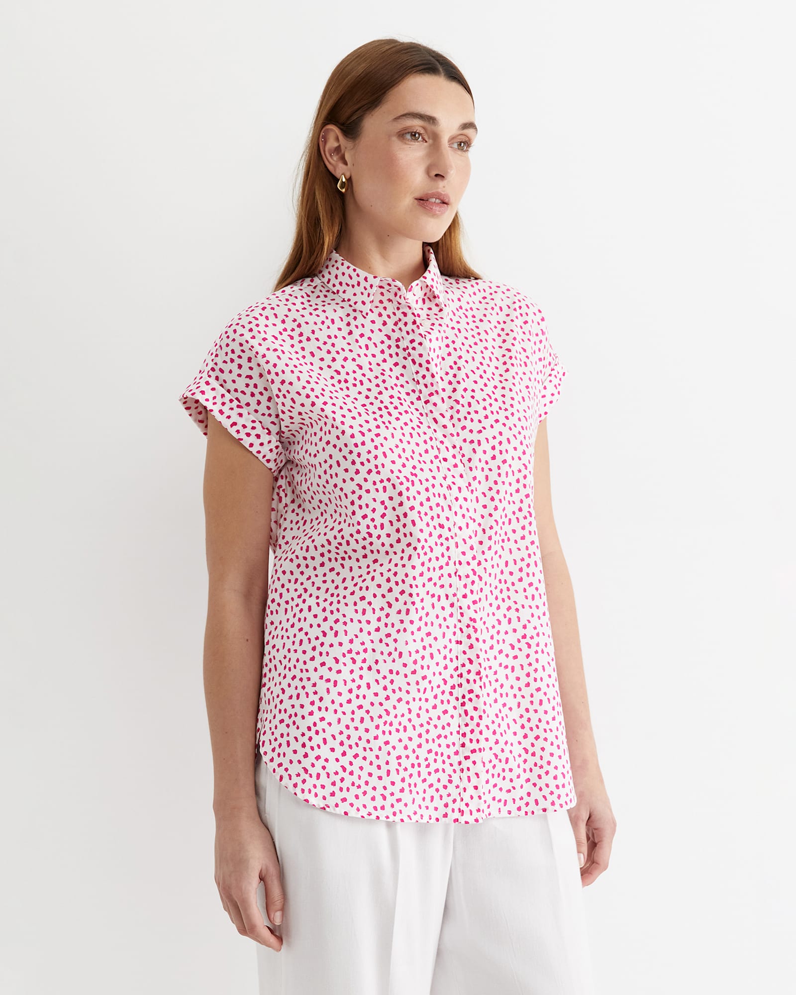 Dashy Lily Voile Shirt in WHITE/PINK