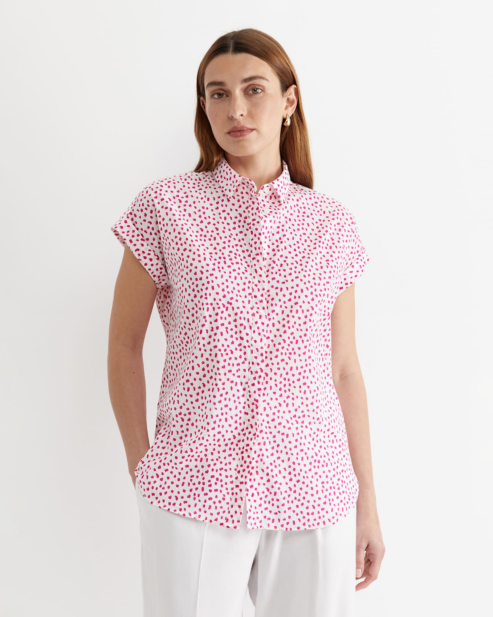 Dashy Lily Voile Shirt in WHITE/PINK