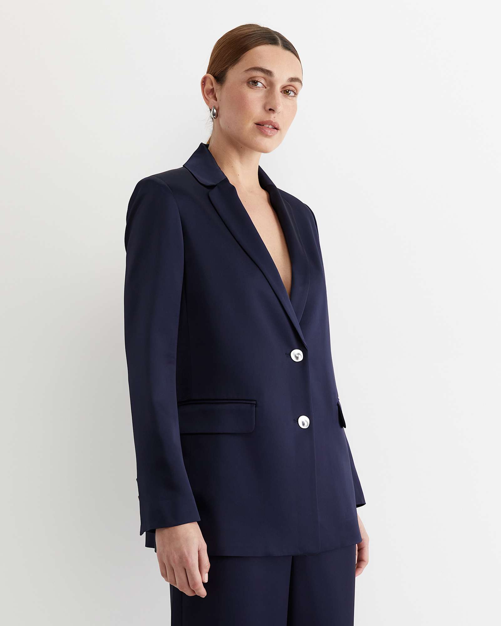 Harlow Sateen Blazer in NAVY