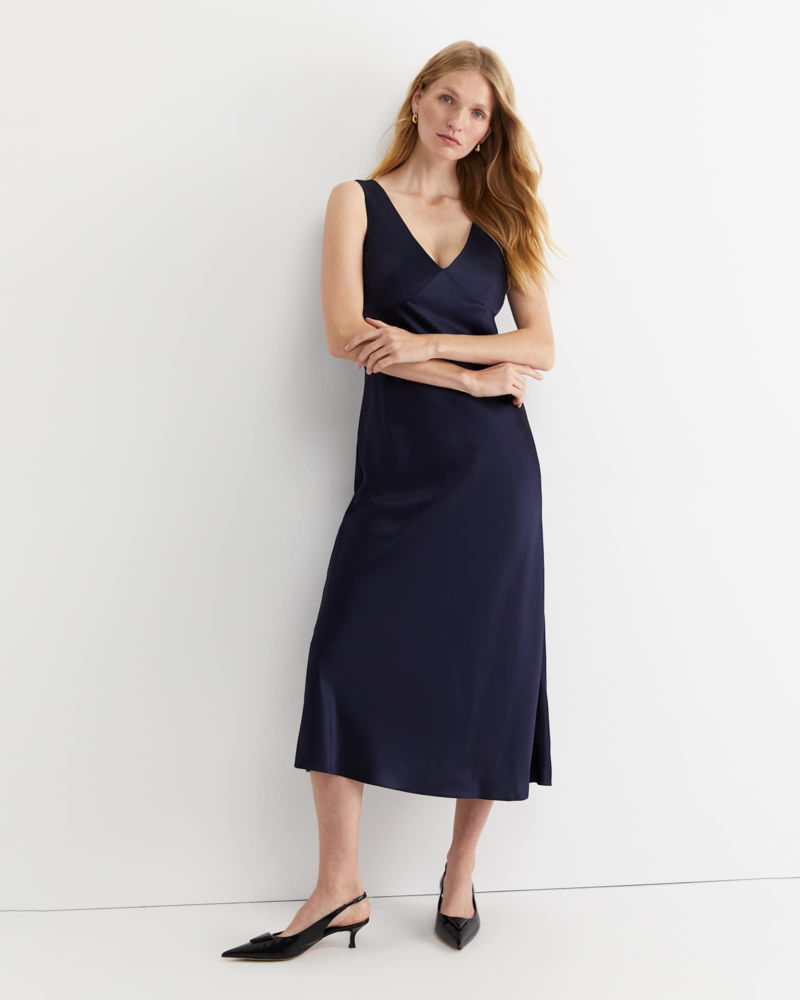 Harlow Sateen Slip Dress in NAVY