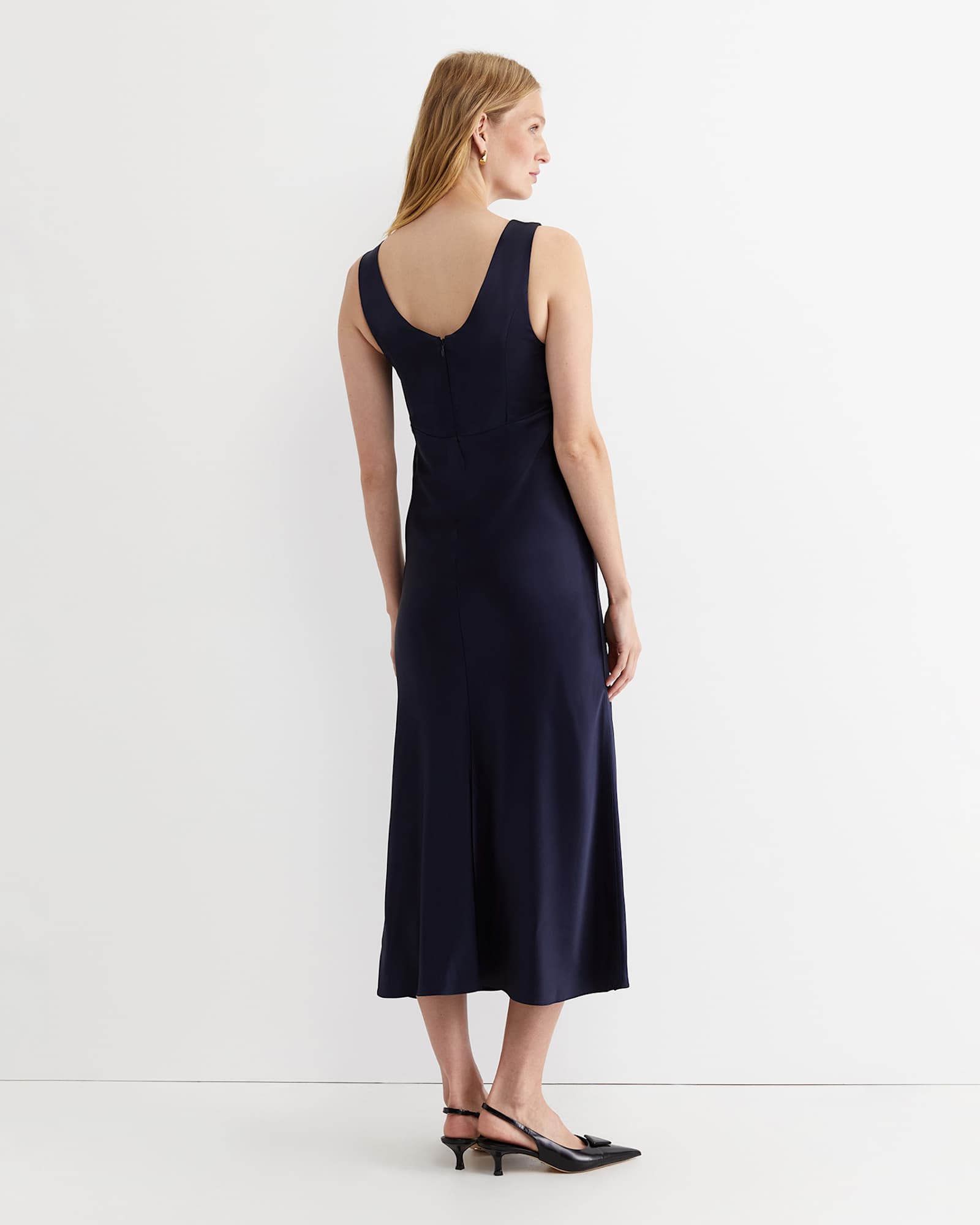Harlow Sateen Slip Dress in NAVY