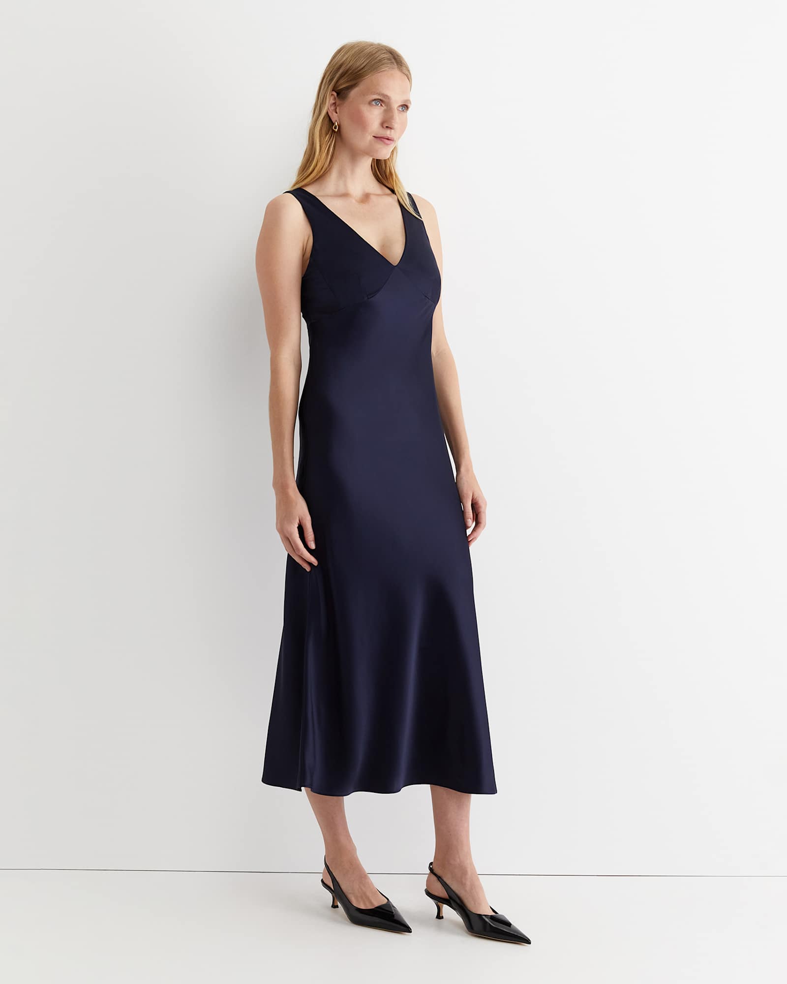 Harlow Sateen Slip Dress in NAVY