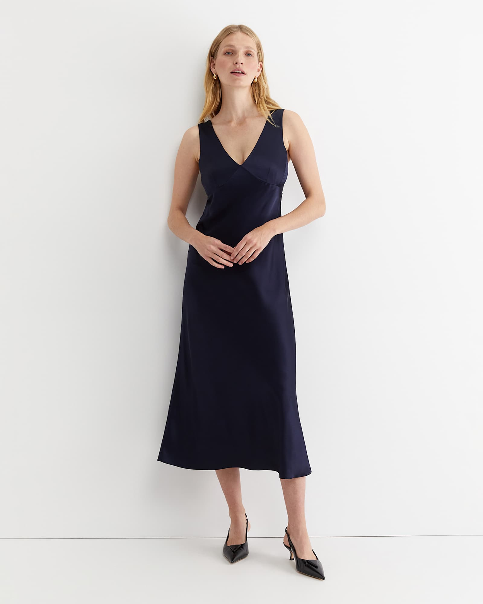 Harlow Sateen Slip Dress in NAVY