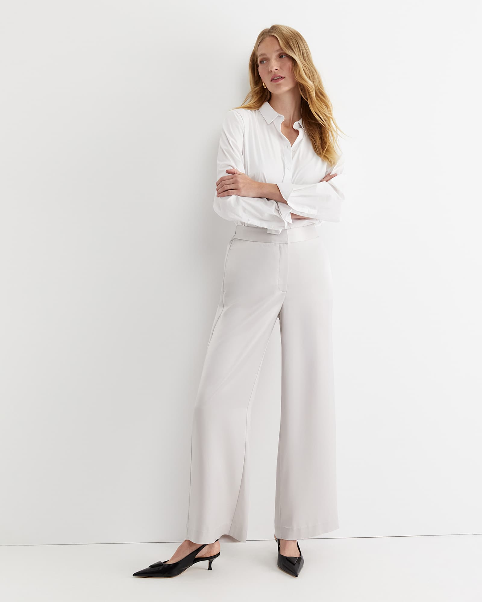 Harlow Sateen Wide Leg Pant in PEARL