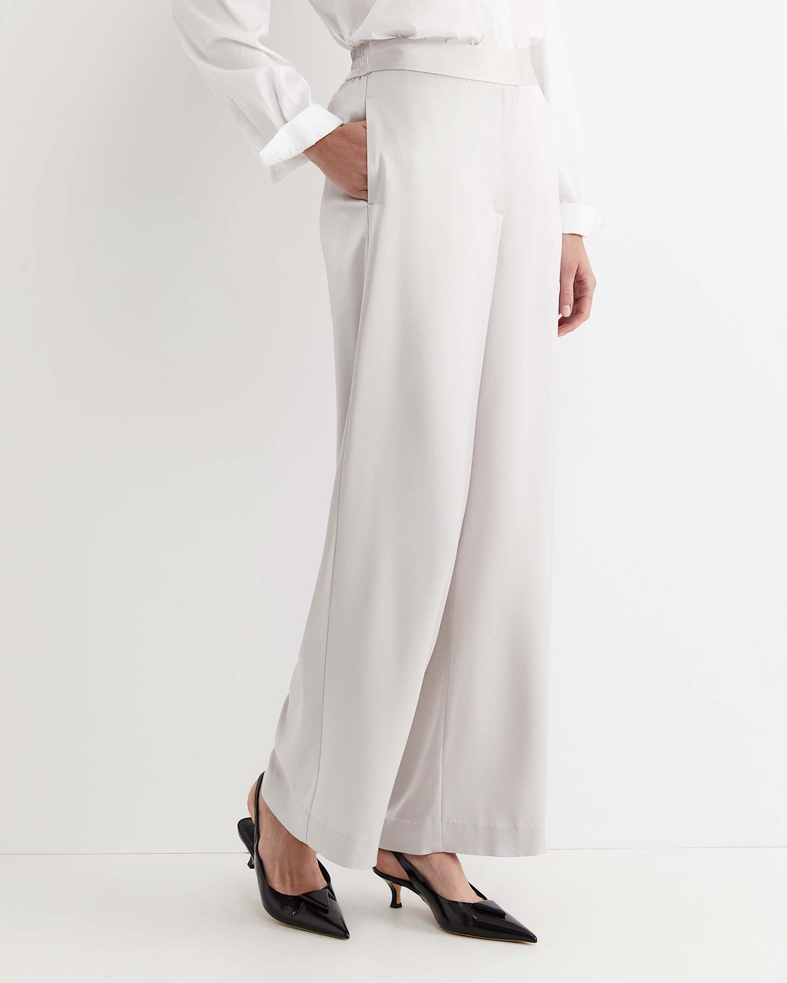 Harlow Sateen Wide Leg Pant in PEARL
