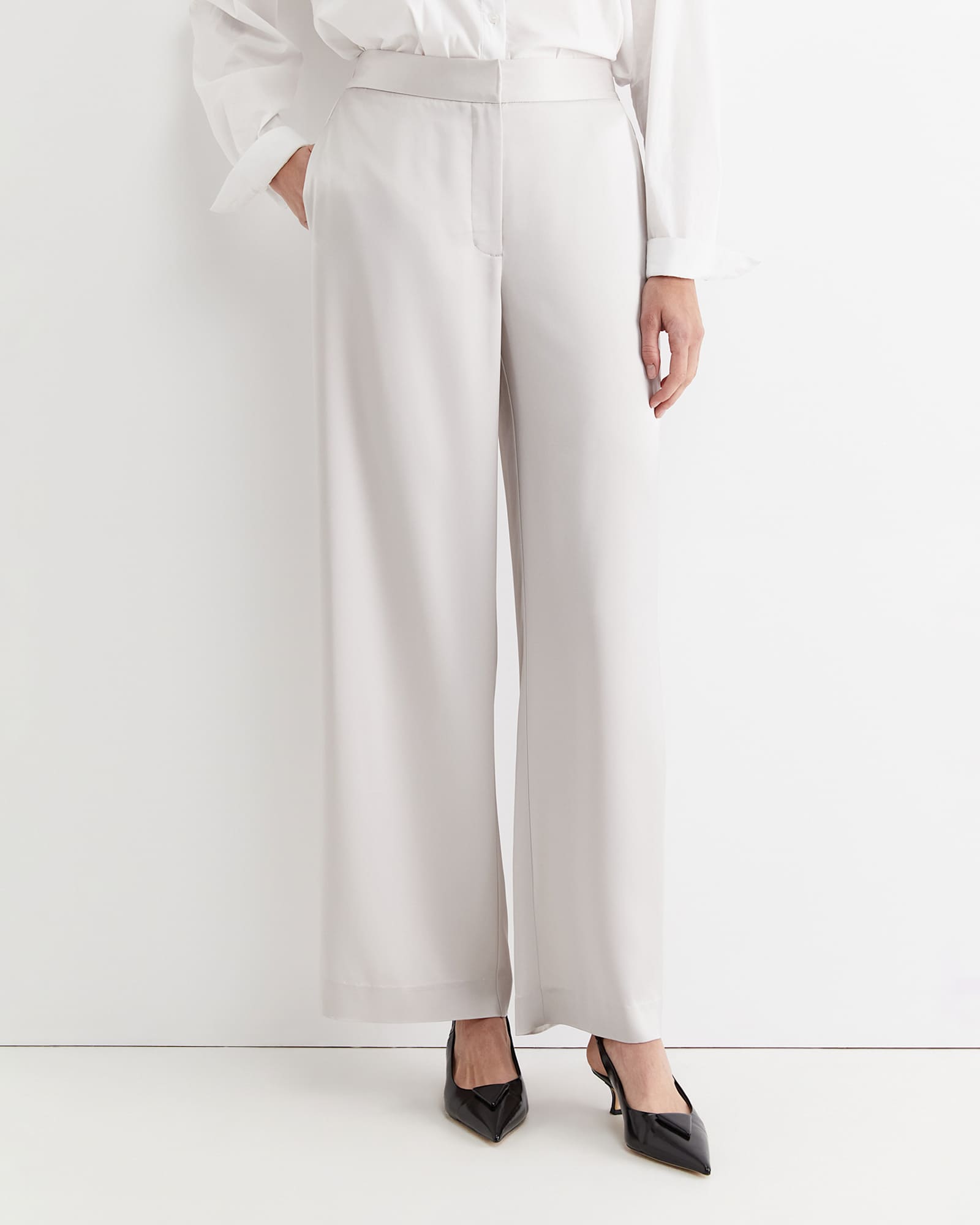 Harlow Sateen Wide Leg Pant in PEARL