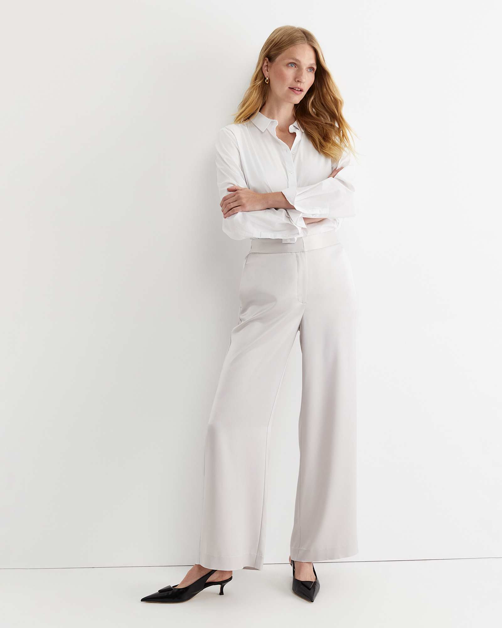 Harlow Sateen Wide Leg Pant in PEARL