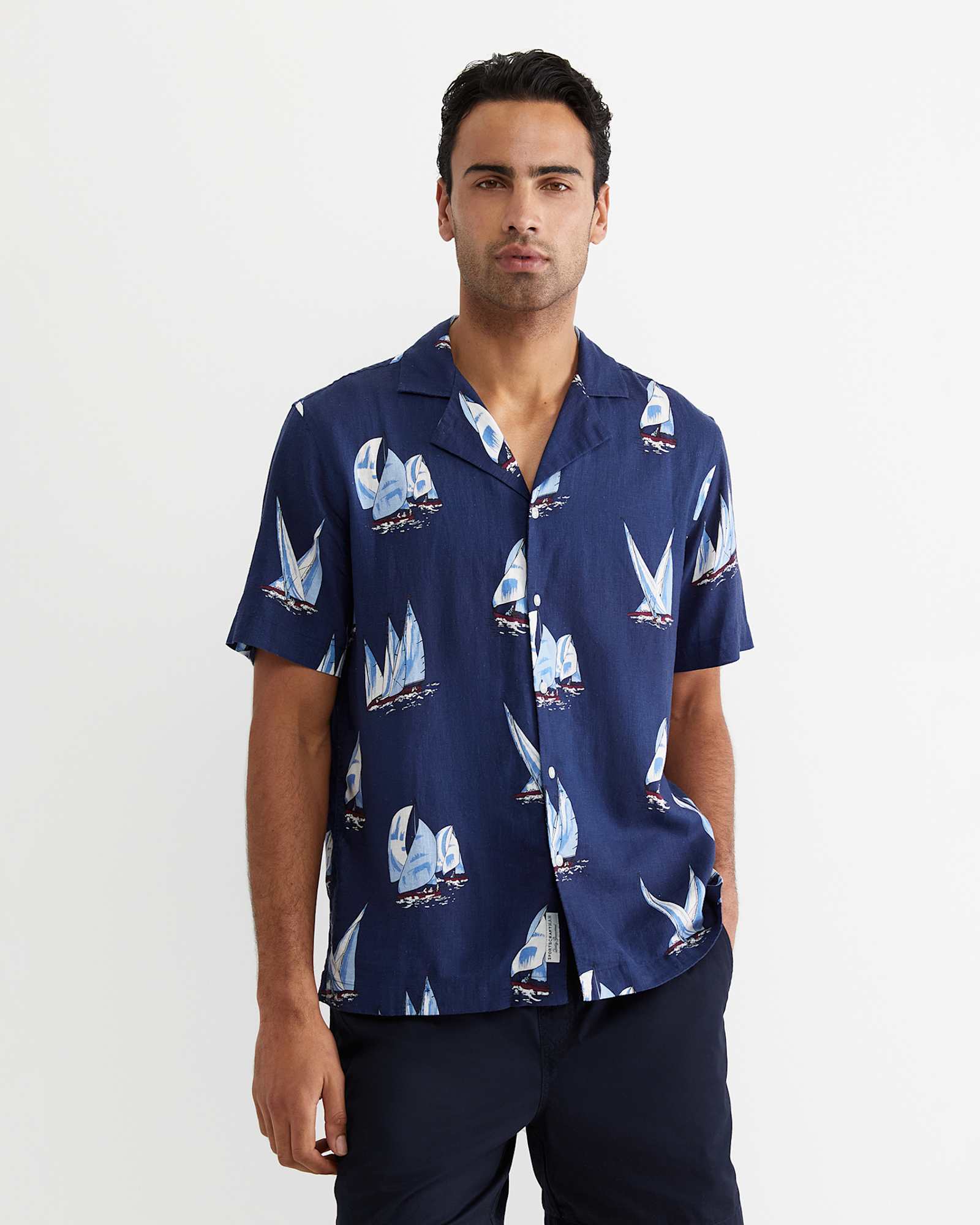 Sail Away Short Sleeve Cuban Shirt in NAVY