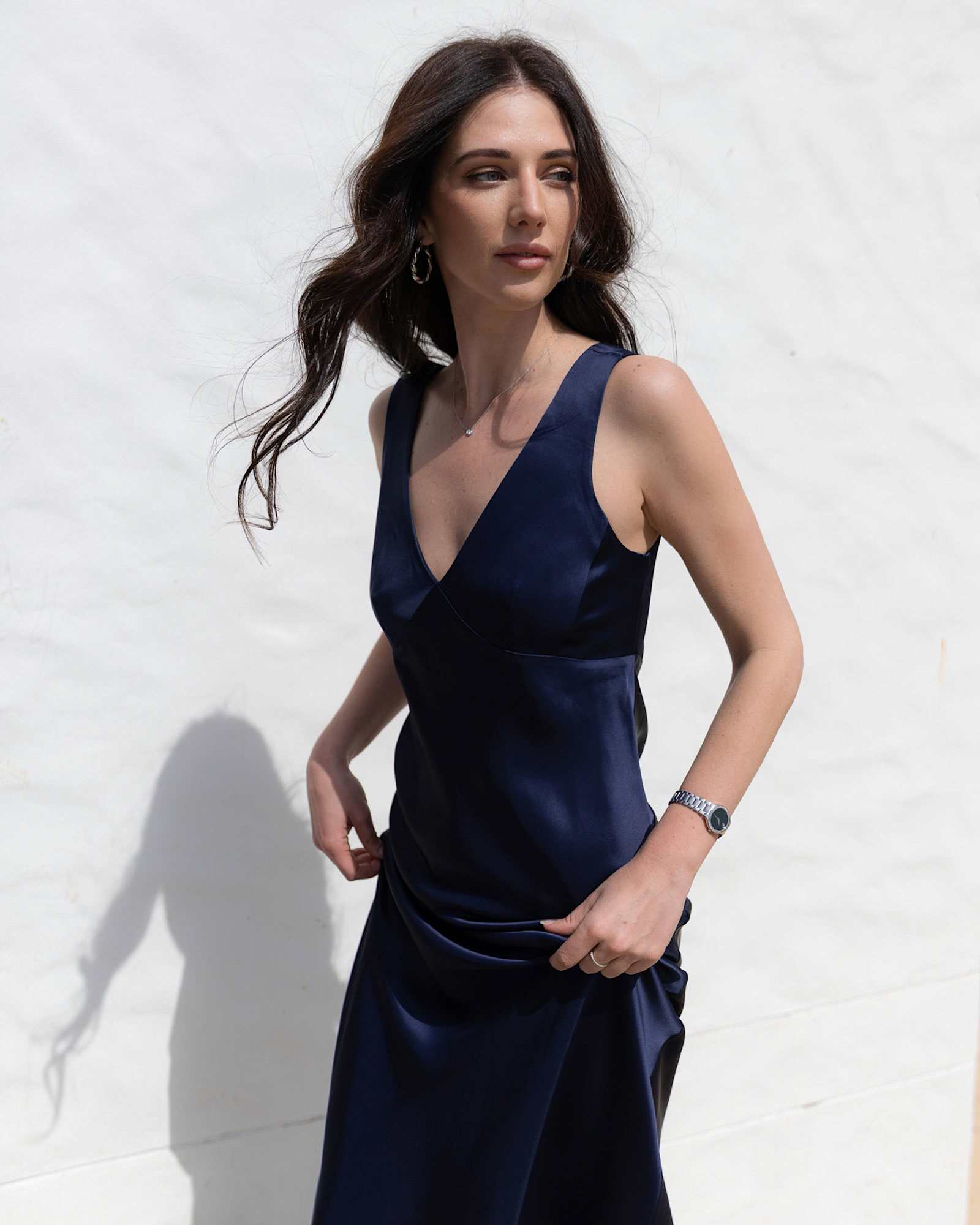 Harlow Sateen Slip Dress in NAVY