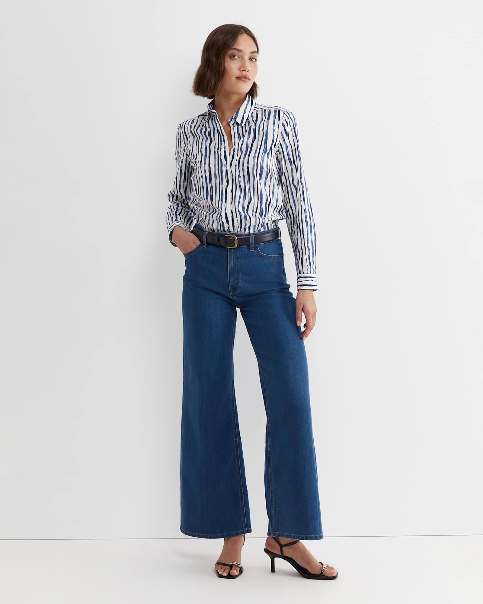 Tina Stripe Lily Voile Shirt in NAVY/WHITE