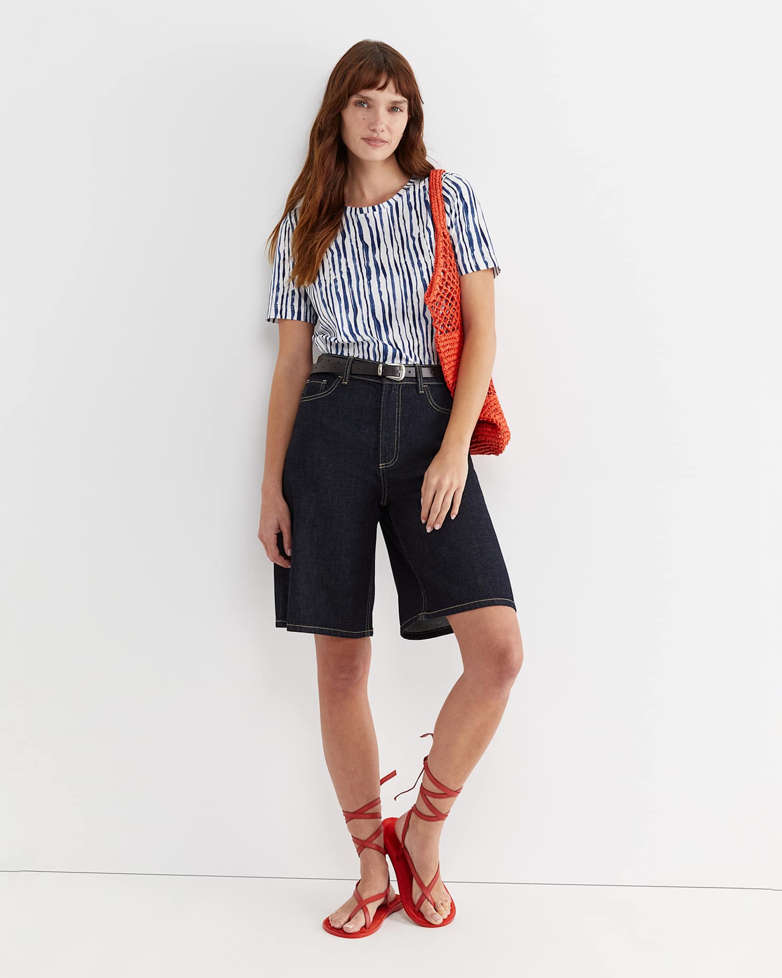 Tina Stripe Mercerised Tee in NAVY/WHITE