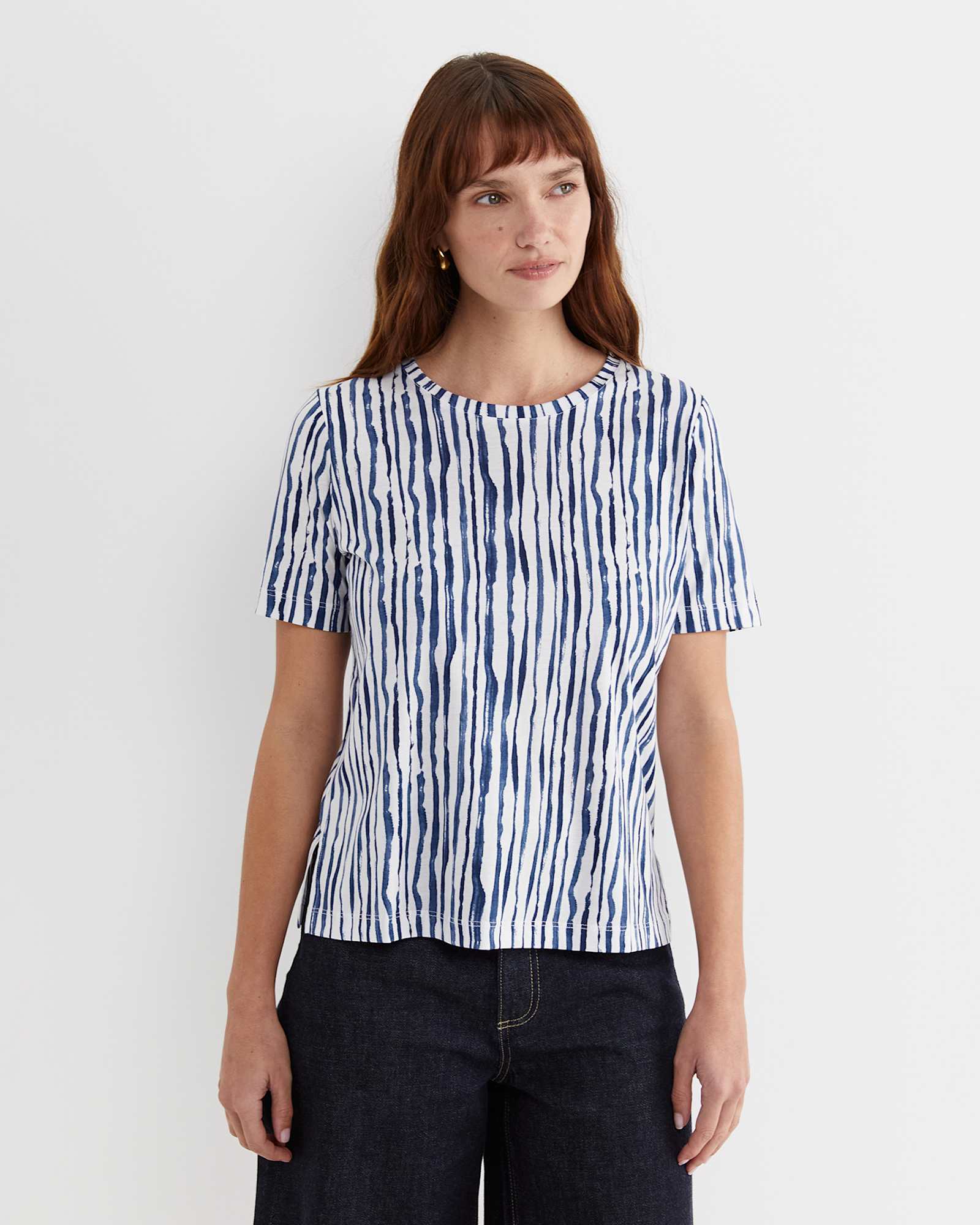 Tina Stripe Mercerised Tee in NAVY/WHITE