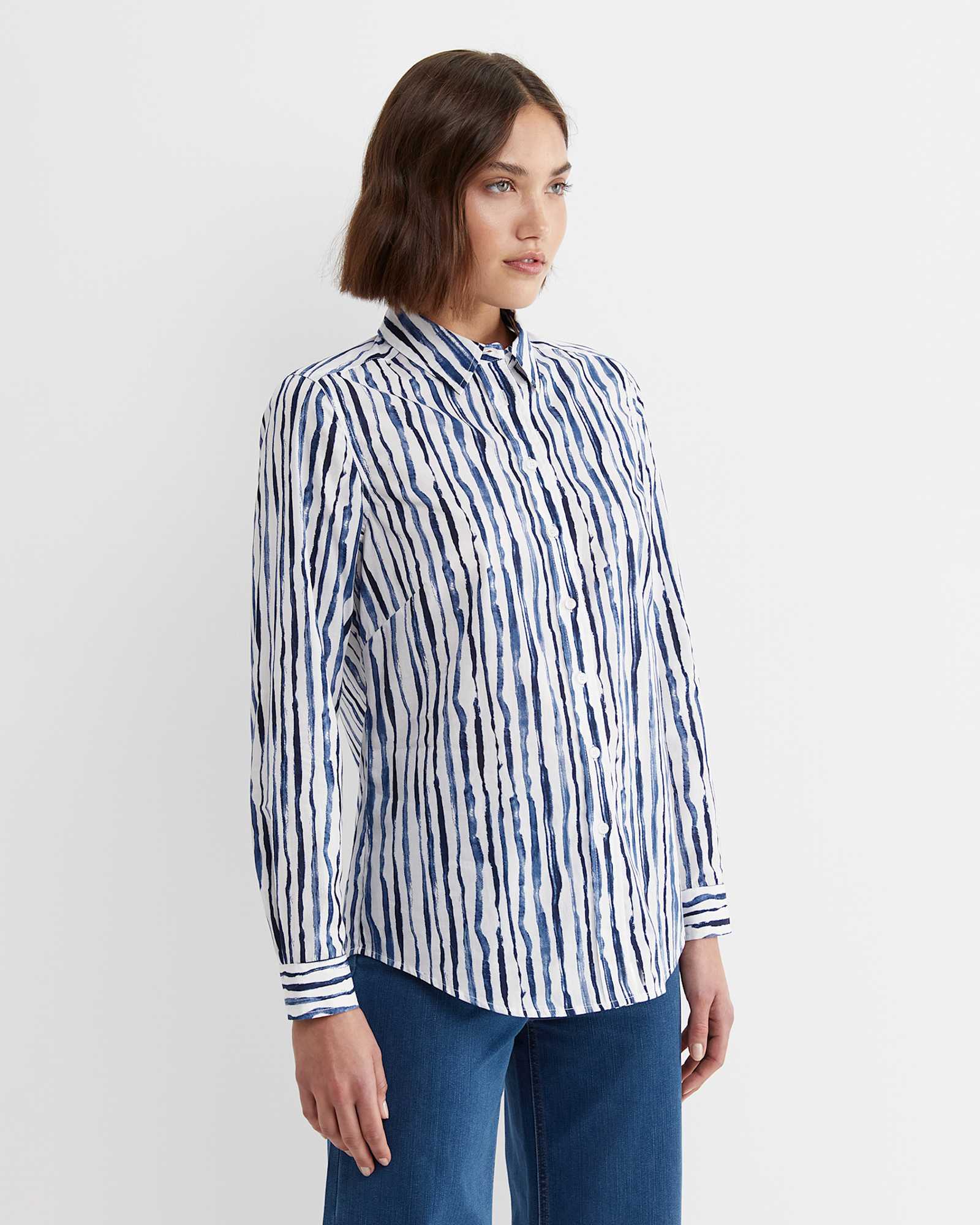 Tina Stripe Lily Voile Shirt in NAVY/WHITE