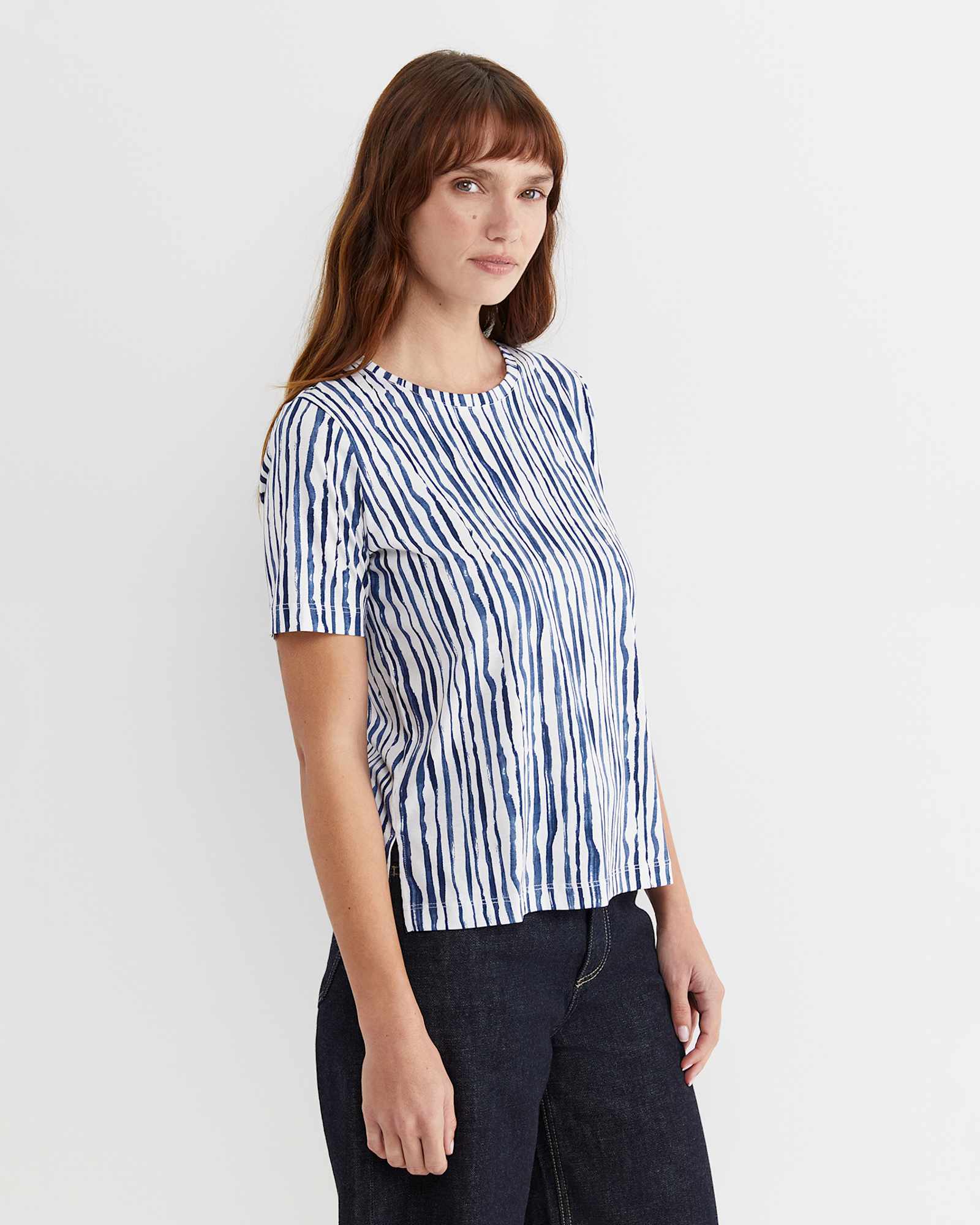 Tina Stripe Mercerised Tee in NAVY/WHITE