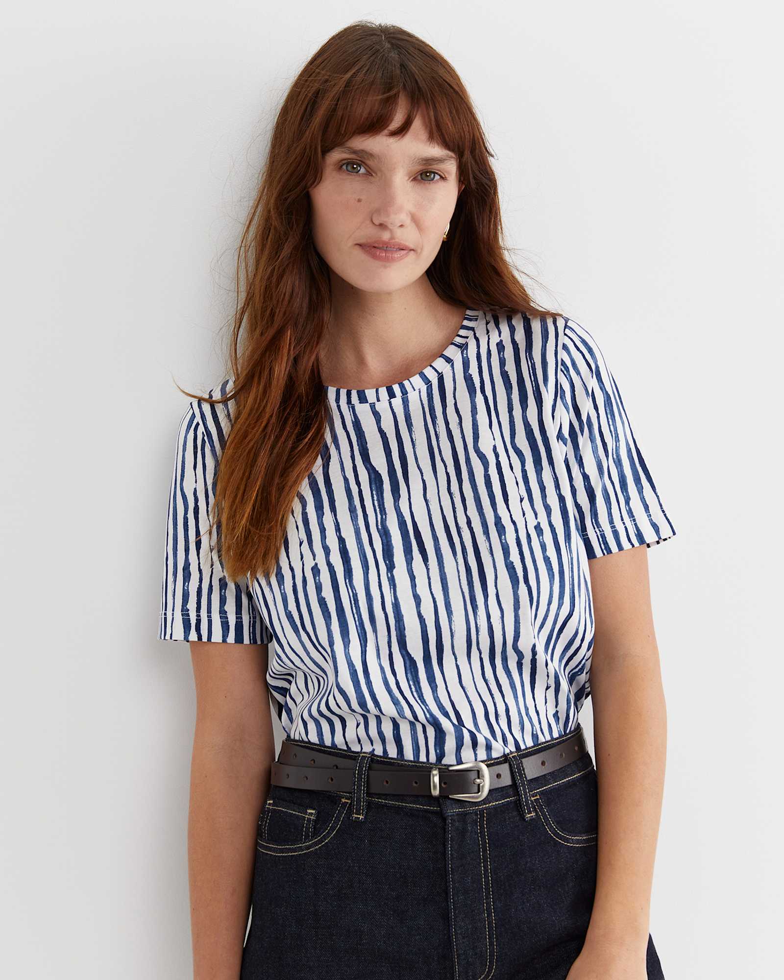 Tina Stripe Mercerised Tee in NAVY/WHITE