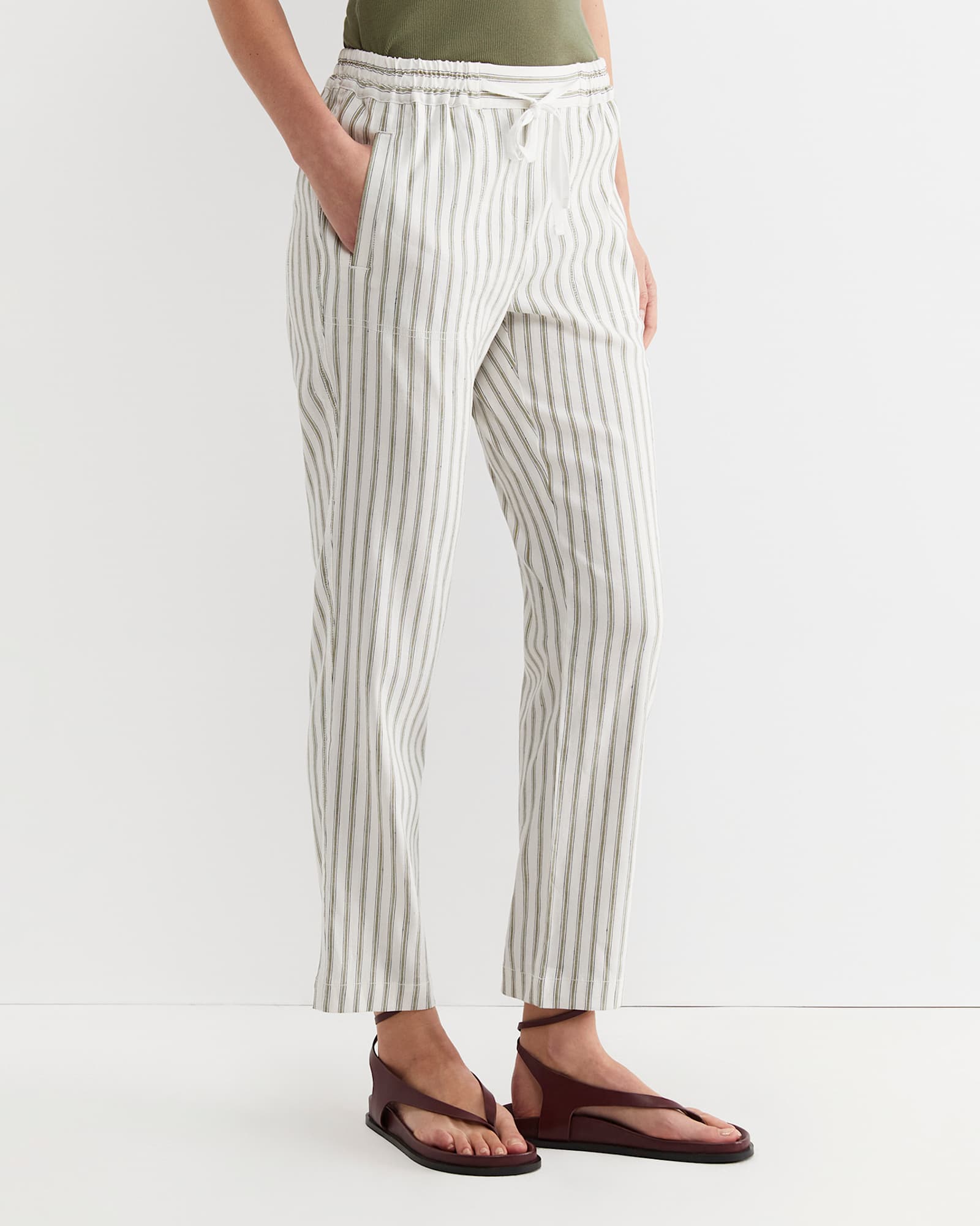 Rosa Stripe Linen Pant in WHITE/KHAKI