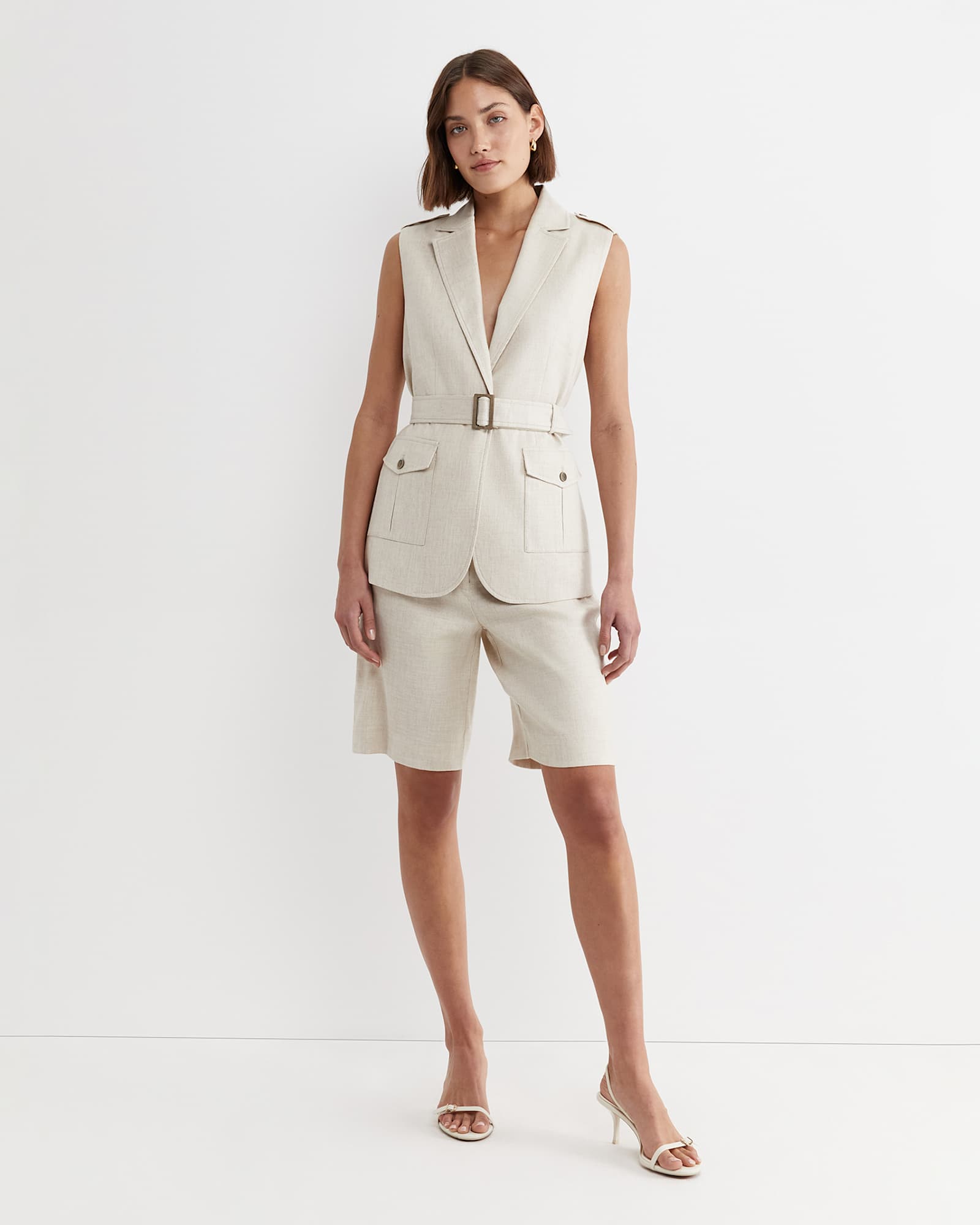 Lena Linen Safari Vest in STRING