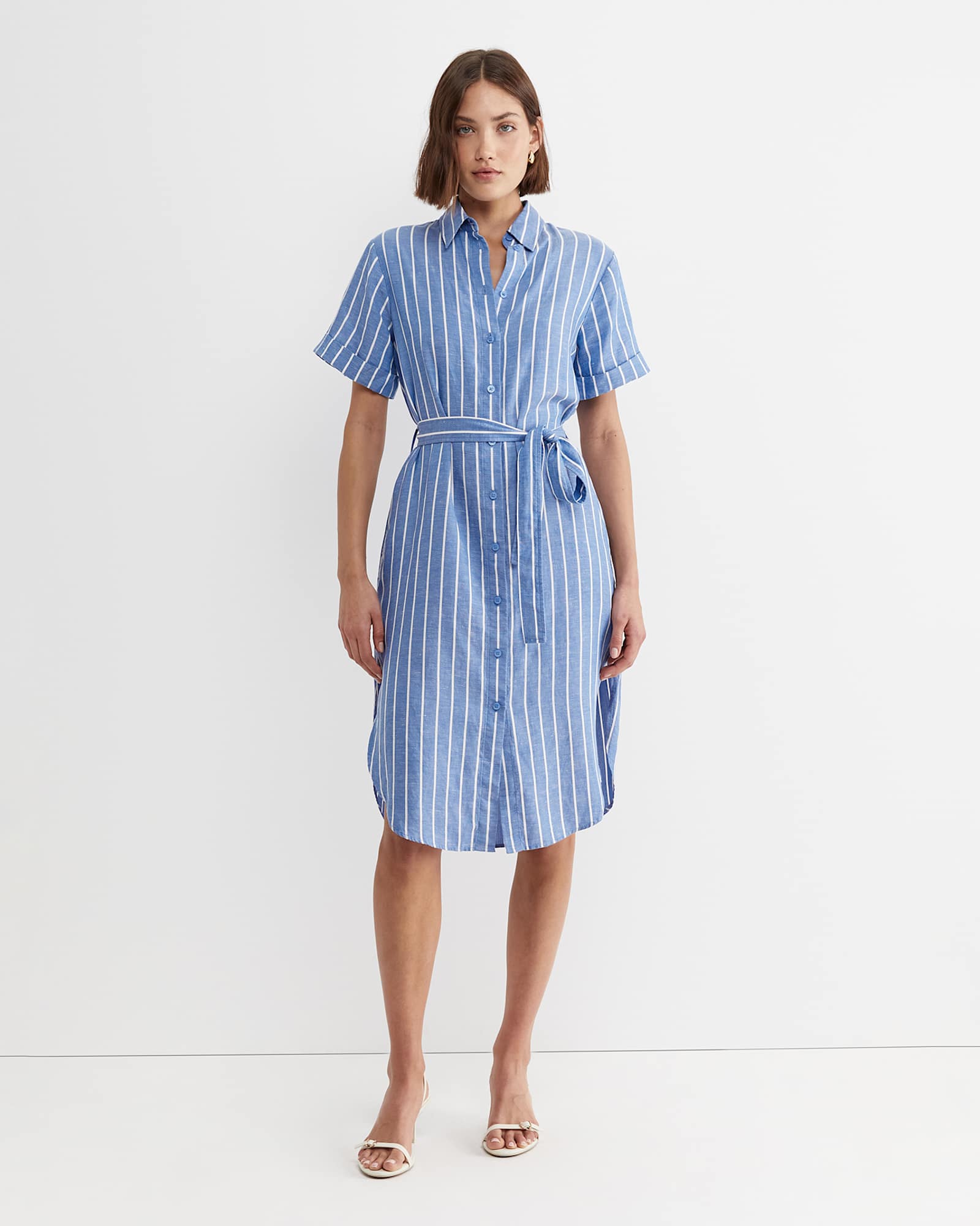 Hera Stripe Shirt Dress in BLUE/WHITE