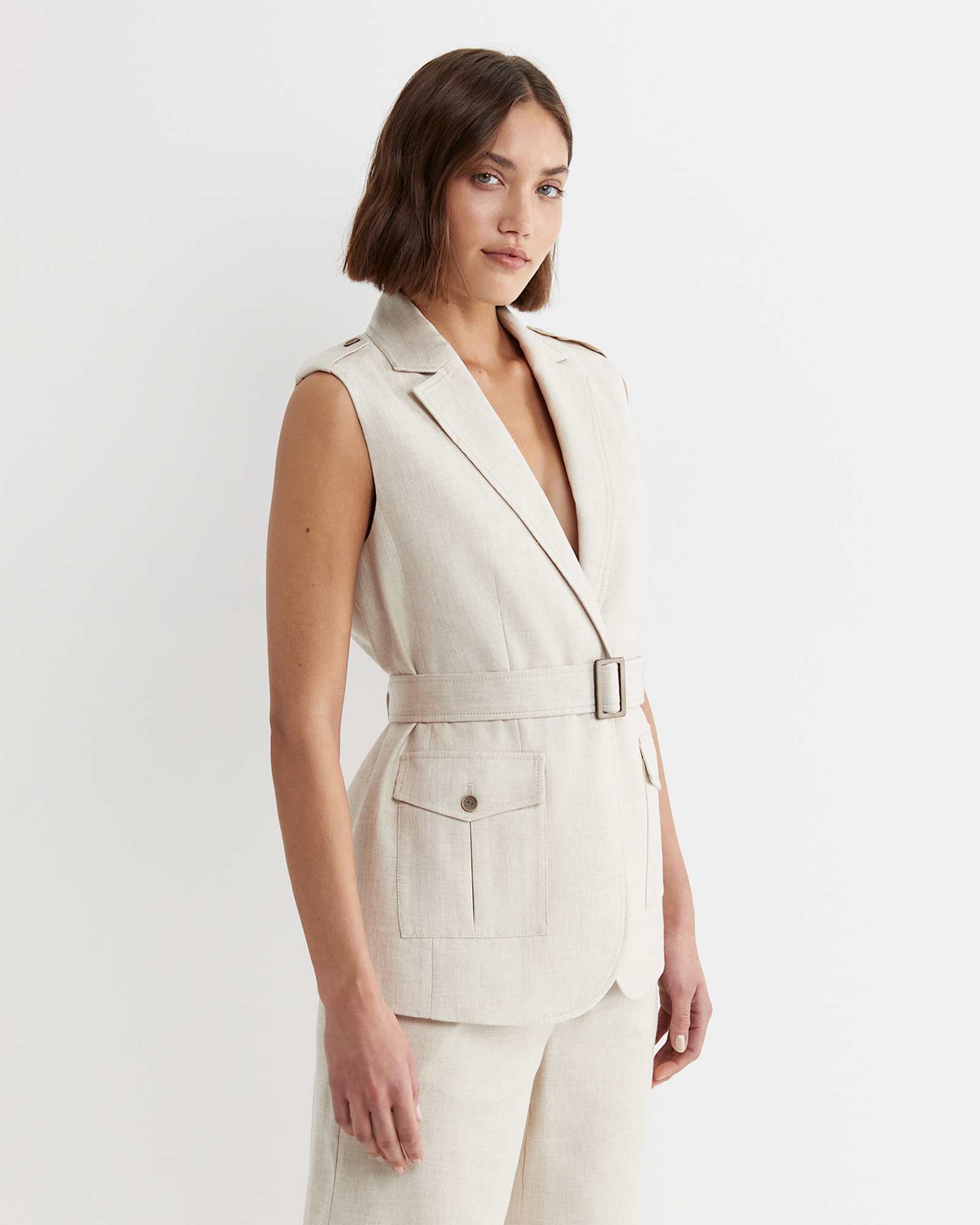Lena Linen Safari Vest in STRING