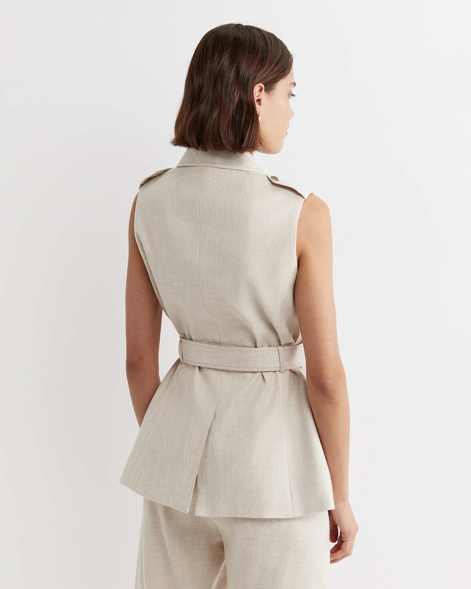 Lena Linen Safari Vest in STRING