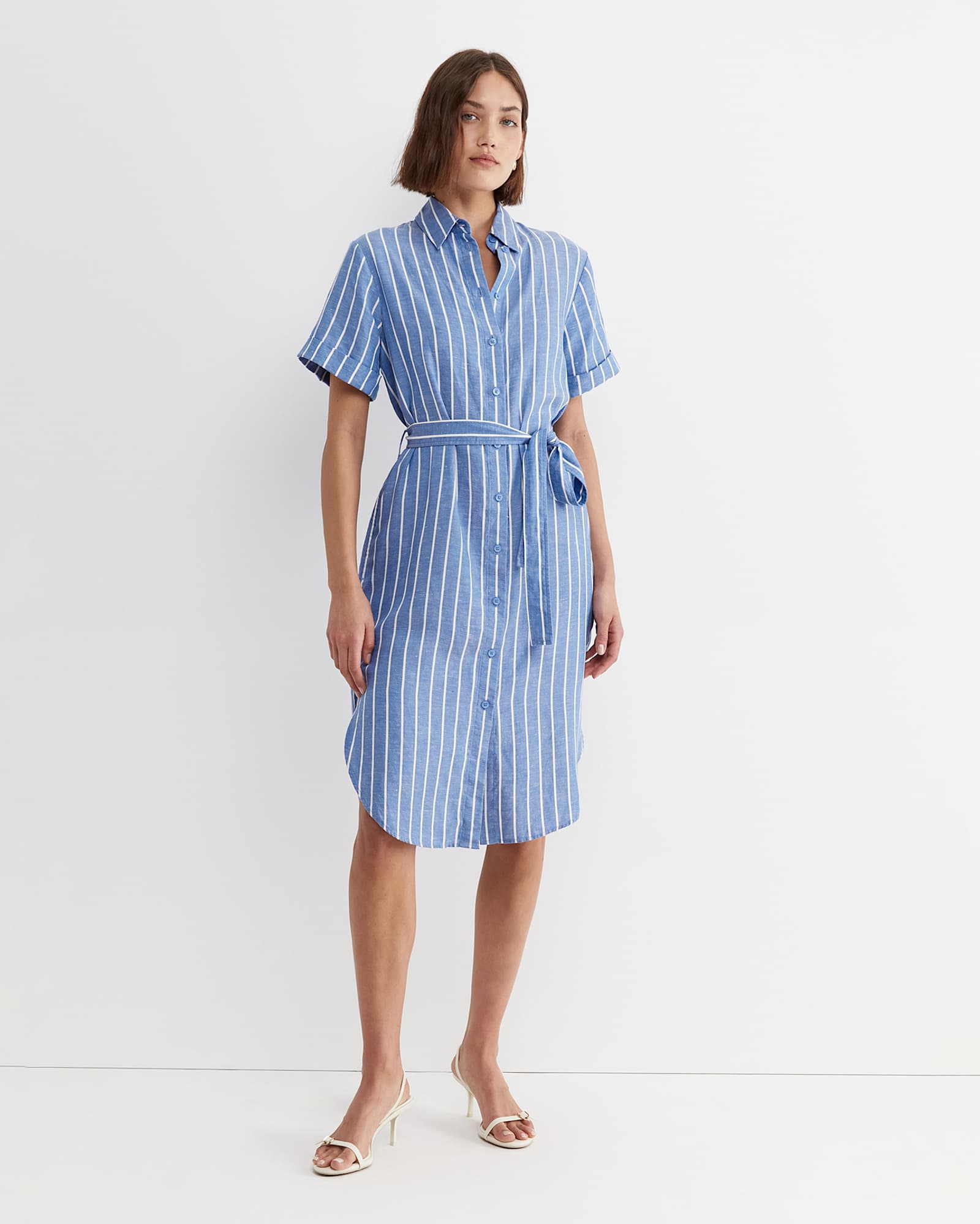 Hera Stripe Shirt Dress in BLUE/WHITE