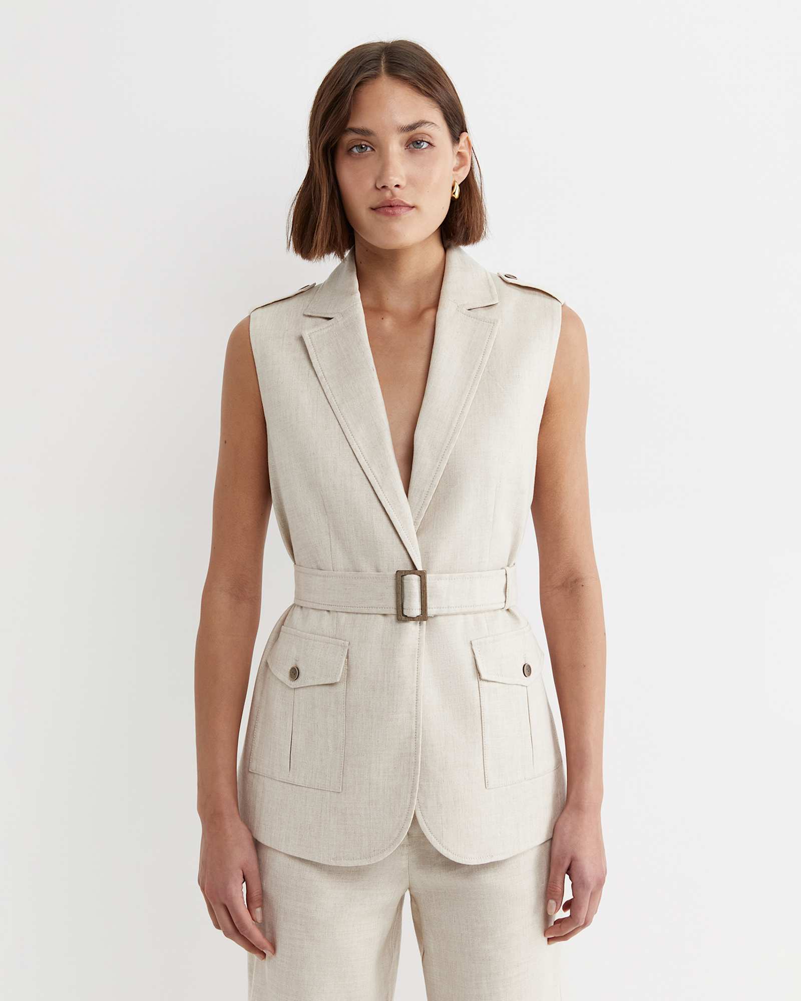 Lena Linen Safari Vest in STRING