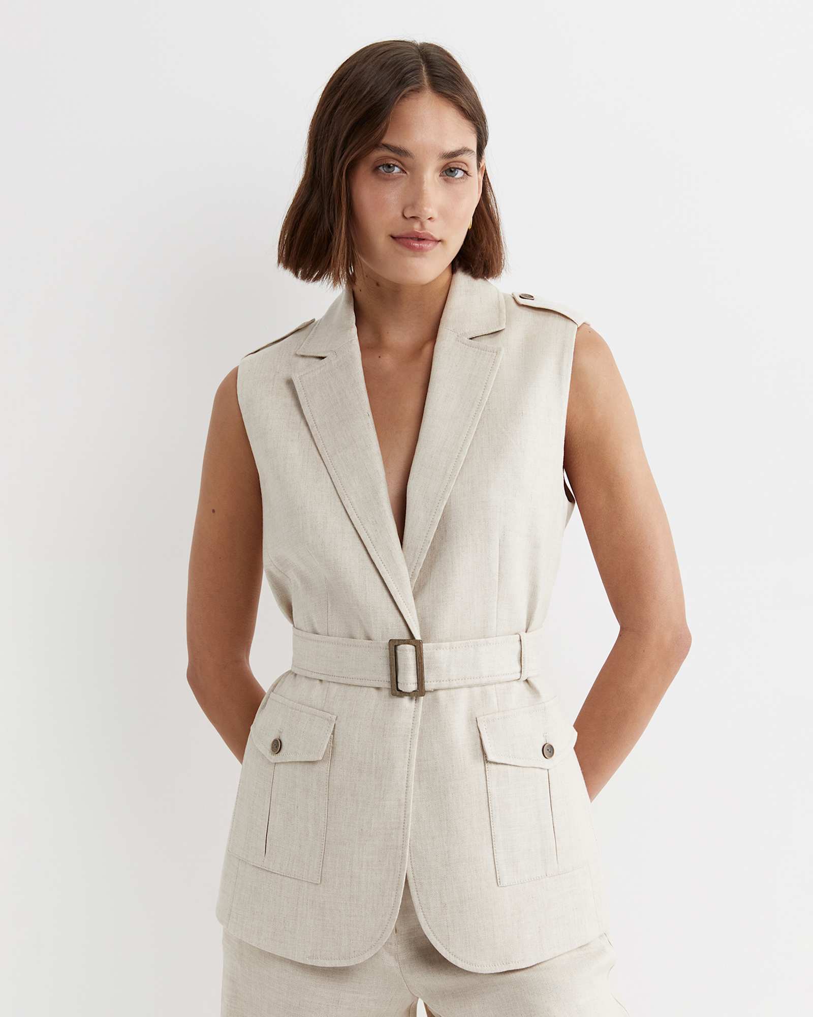 Lena Linen Safari Vest in STRING