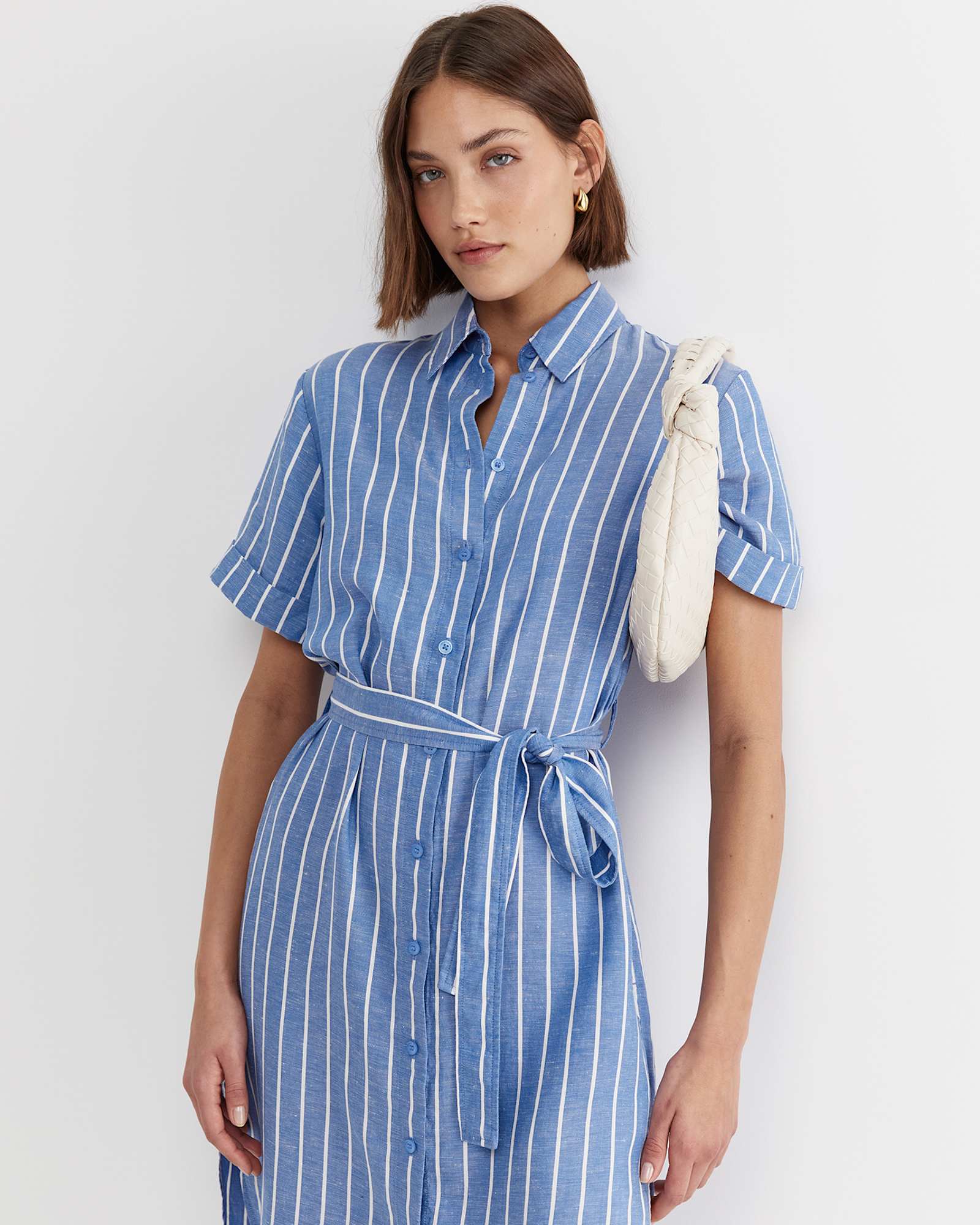 Hera Stripe Shirt Dress in BLUE/WHITE