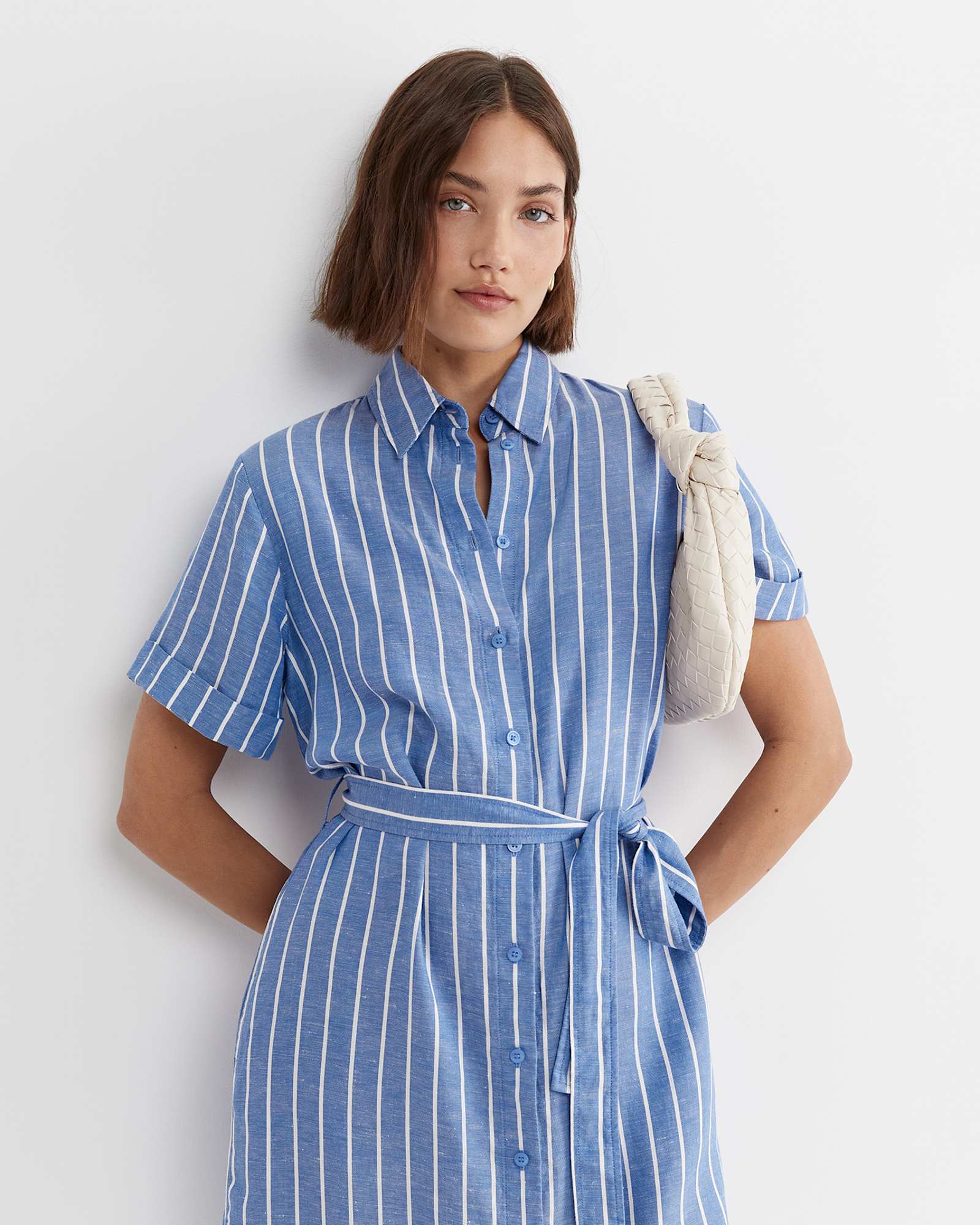 Hera Stripe Shirt Dress in BLUE/WHITE