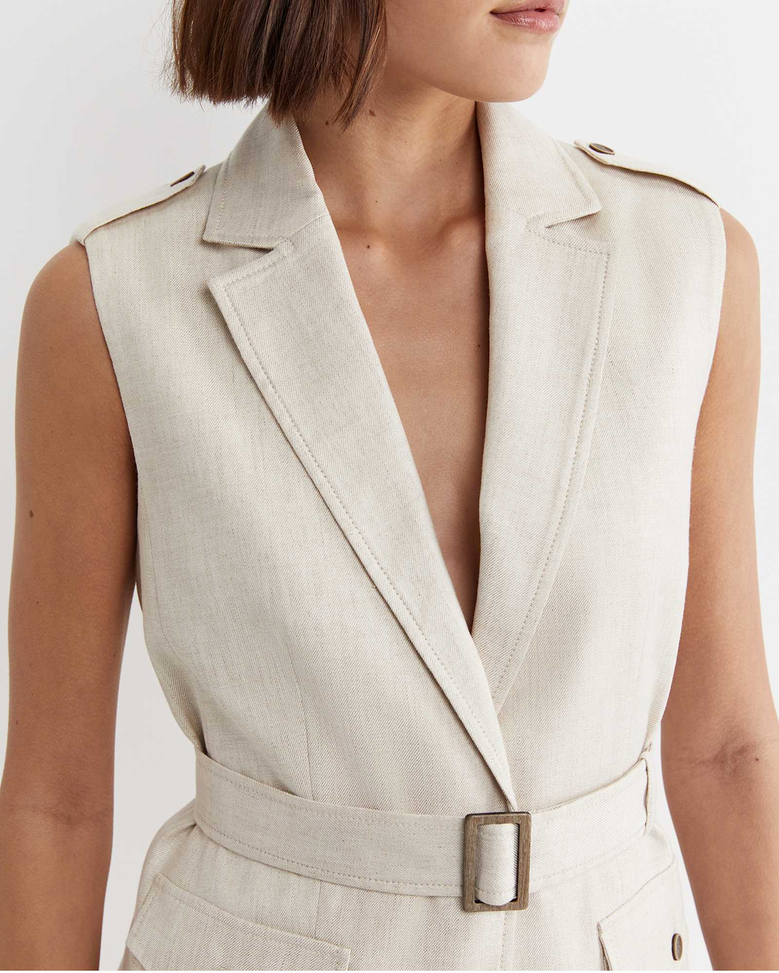 Lena Linen Safari Vest in STRING
