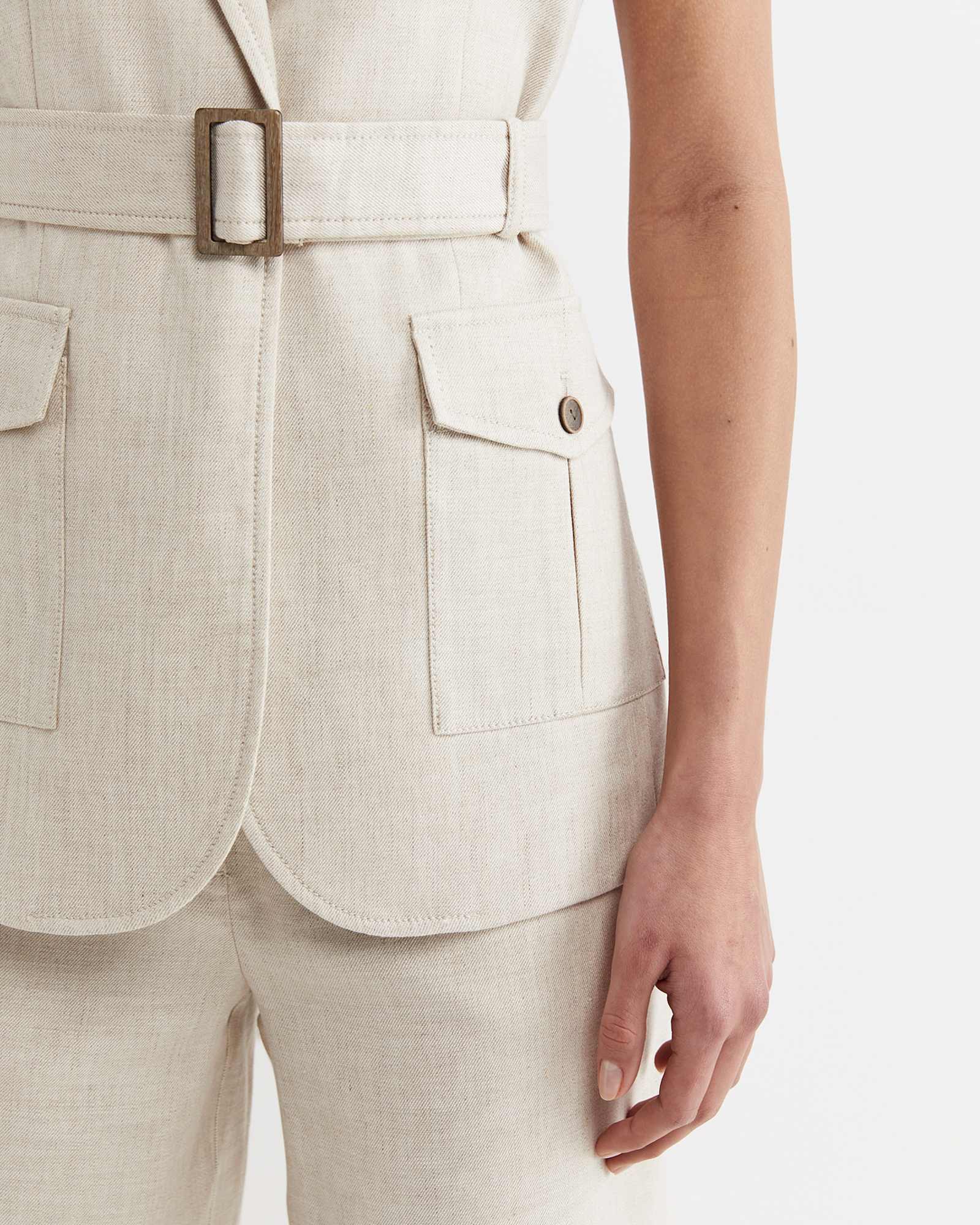 Lena Linen Safari Vest in STRING