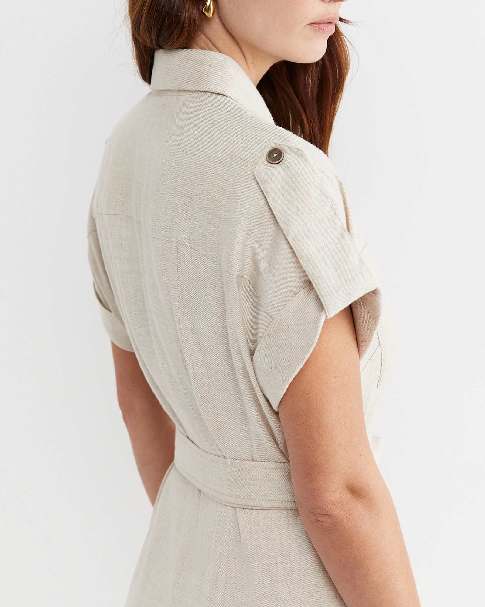 Lena Linen Safari Dress in STRING