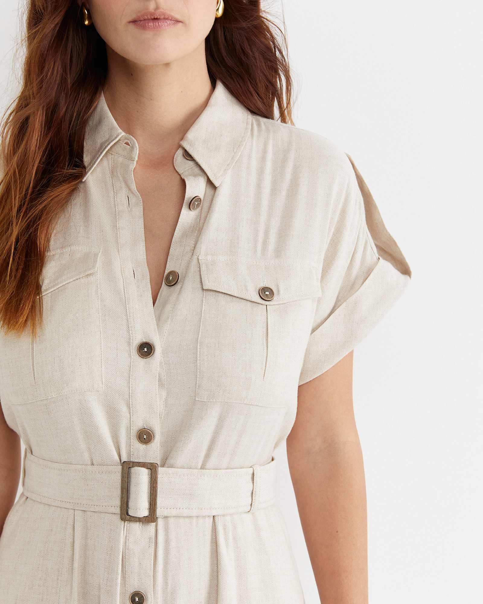 Lena Linen Safari Dress in STRING