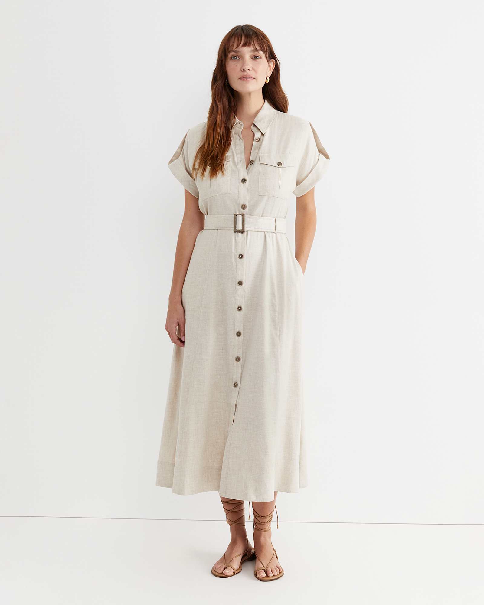 Lena Linen Safari Dress in STRING